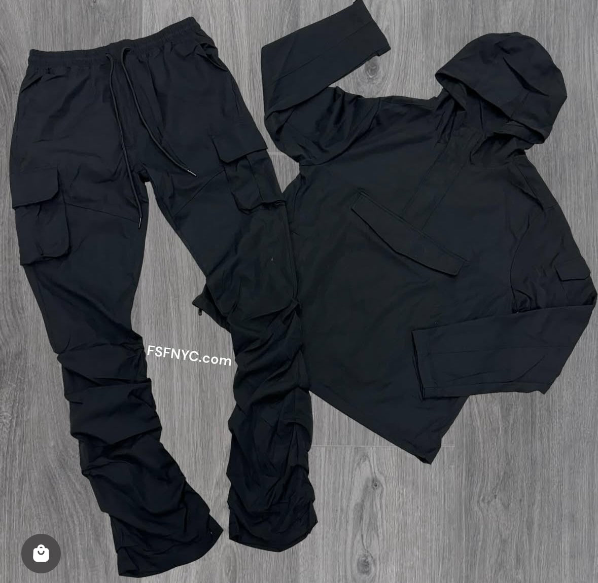 Rebel - NYLON Stacked & Anorak Pullover Jacket - SET - Black - 522422