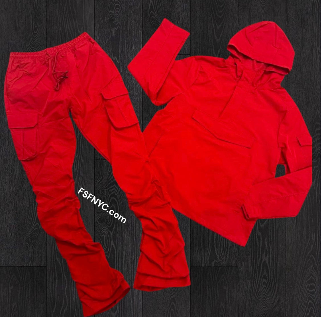 Rebel - NYLON Stacked & Anorak Pullover Jacket - SET - RED - 522422