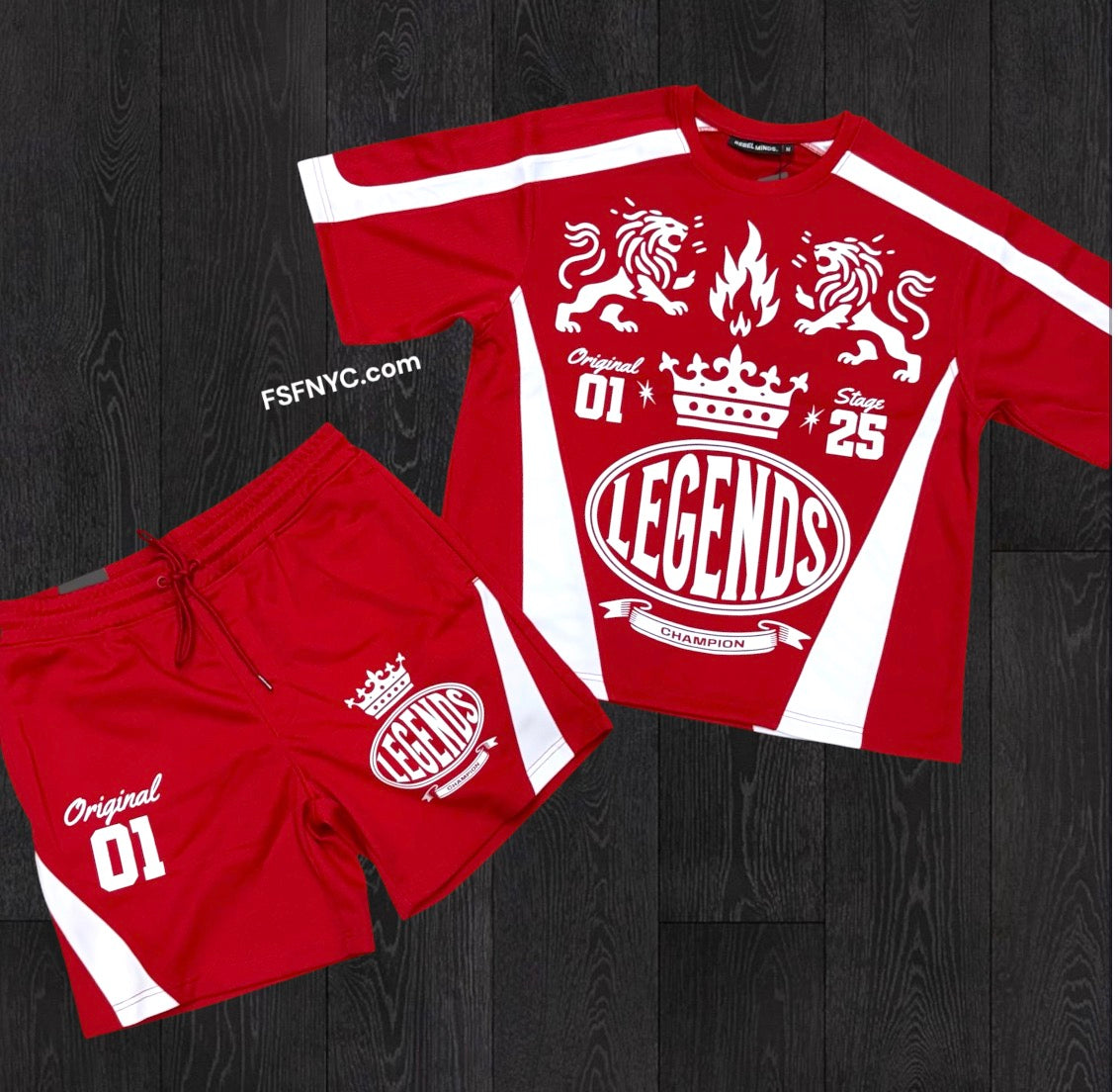 Rebel - Crown Legend Mesh Short Set - Red - 155 955