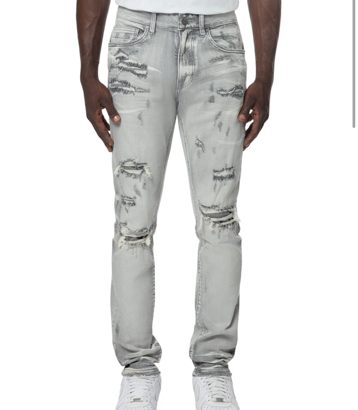 Rise - Slim Fit Ripped Denim - Grey - JP23733