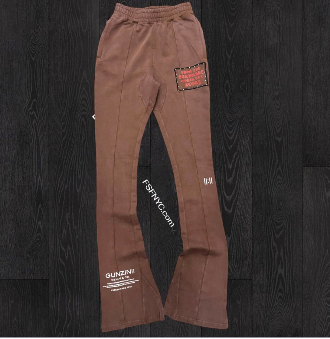 Gunzini - Stacked Sweat Pants - Brown - Gz683