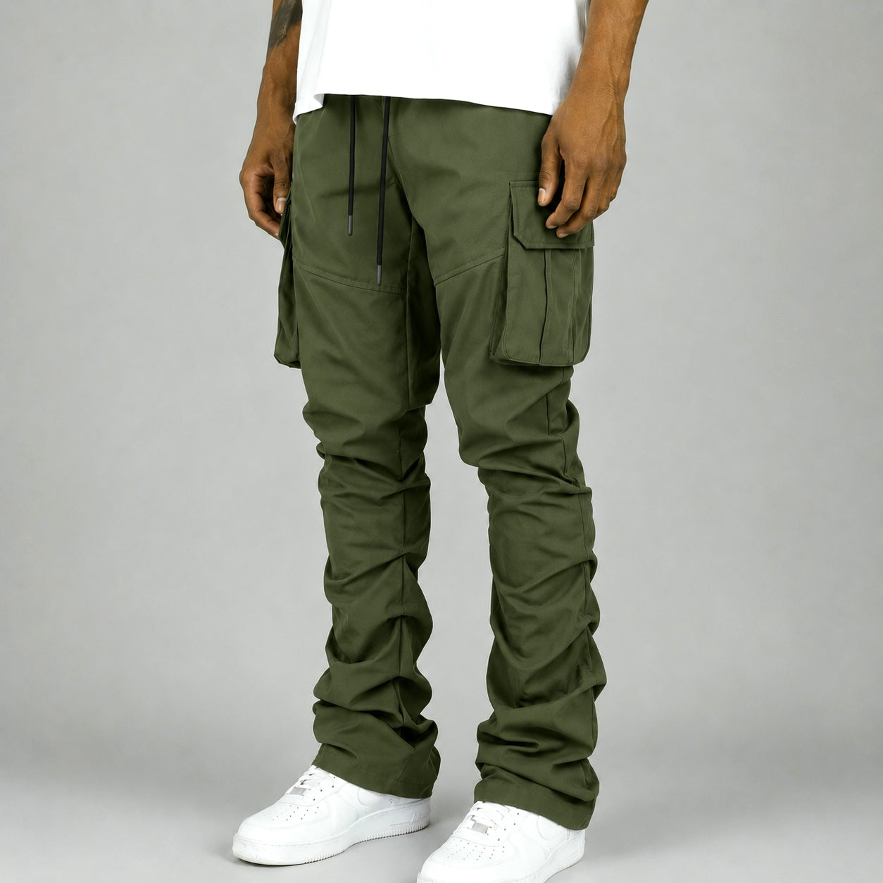 R - Stacked Flare Nylon Cargo - Olive - 422