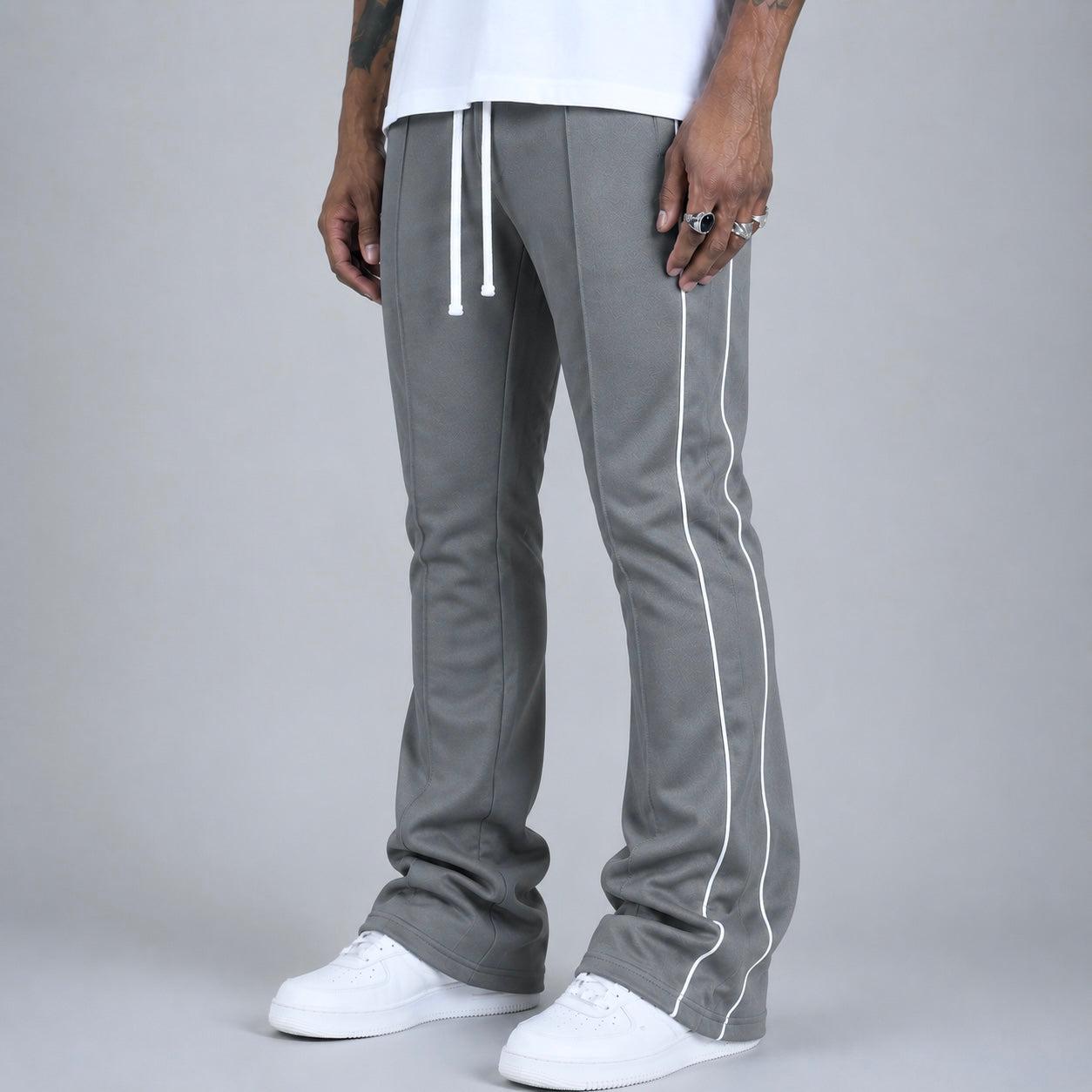Rebel - Track Stacked Flare Pants - Grey - 470 570