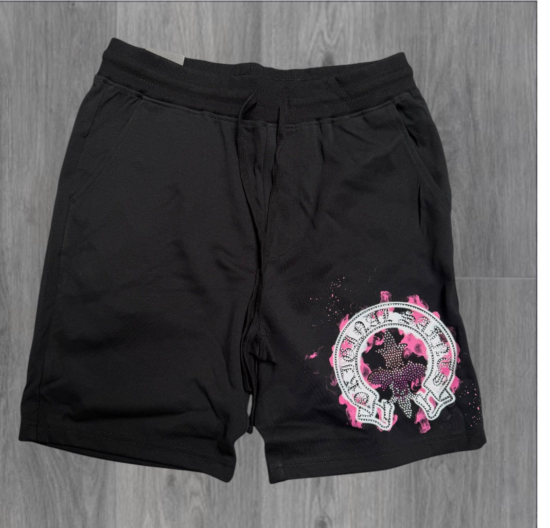 Rebel - OR Saint Rhinestone Sweat Shorts - Black - 963