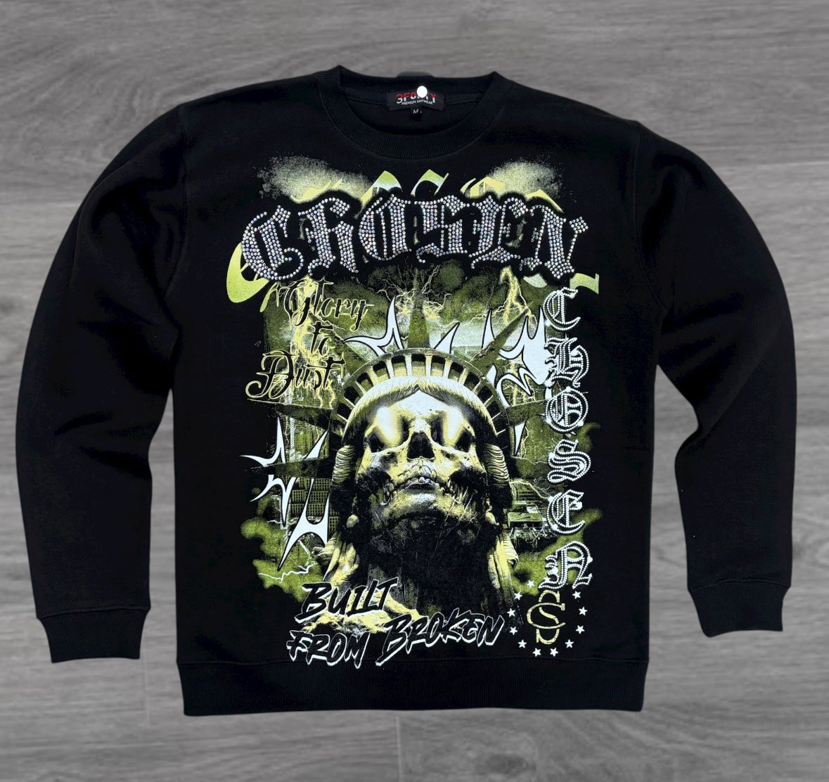 PC- Rhinestone Glory Crew Sweatshirt - Black