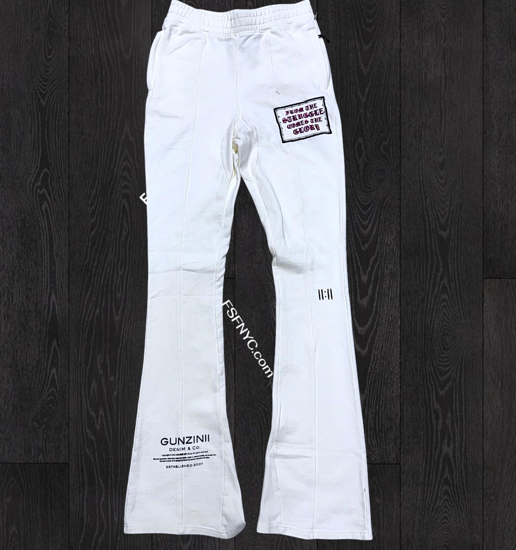 Gunzini - Stacked Sweat Pants - Off White/Purple - Gz682