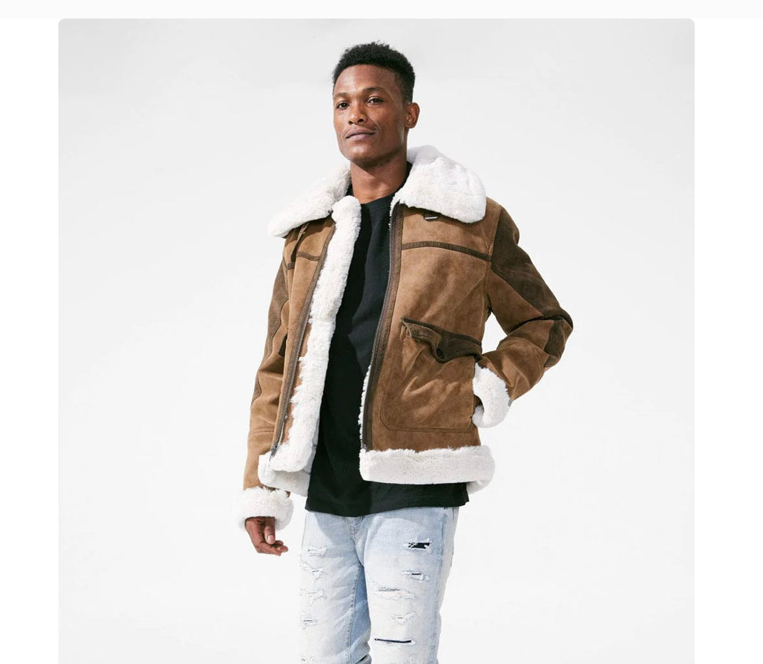 Jordan Craig Fur Shearling Bomber Brown 91405