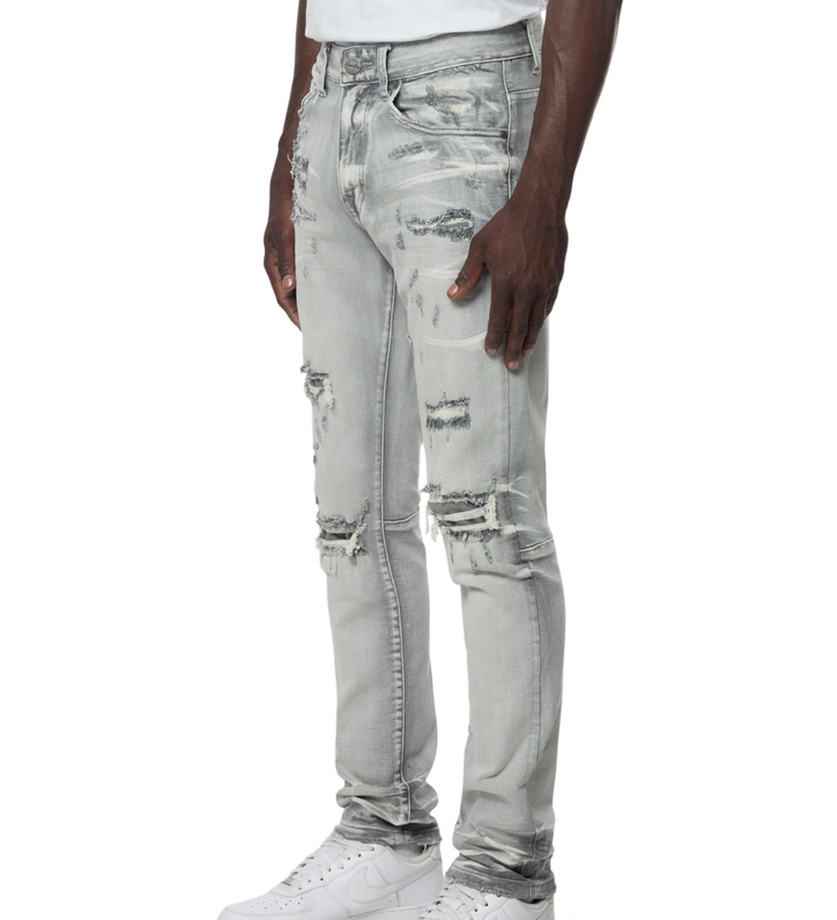 Rise - Slim Fit Ripped Denim - Grey - JP23733