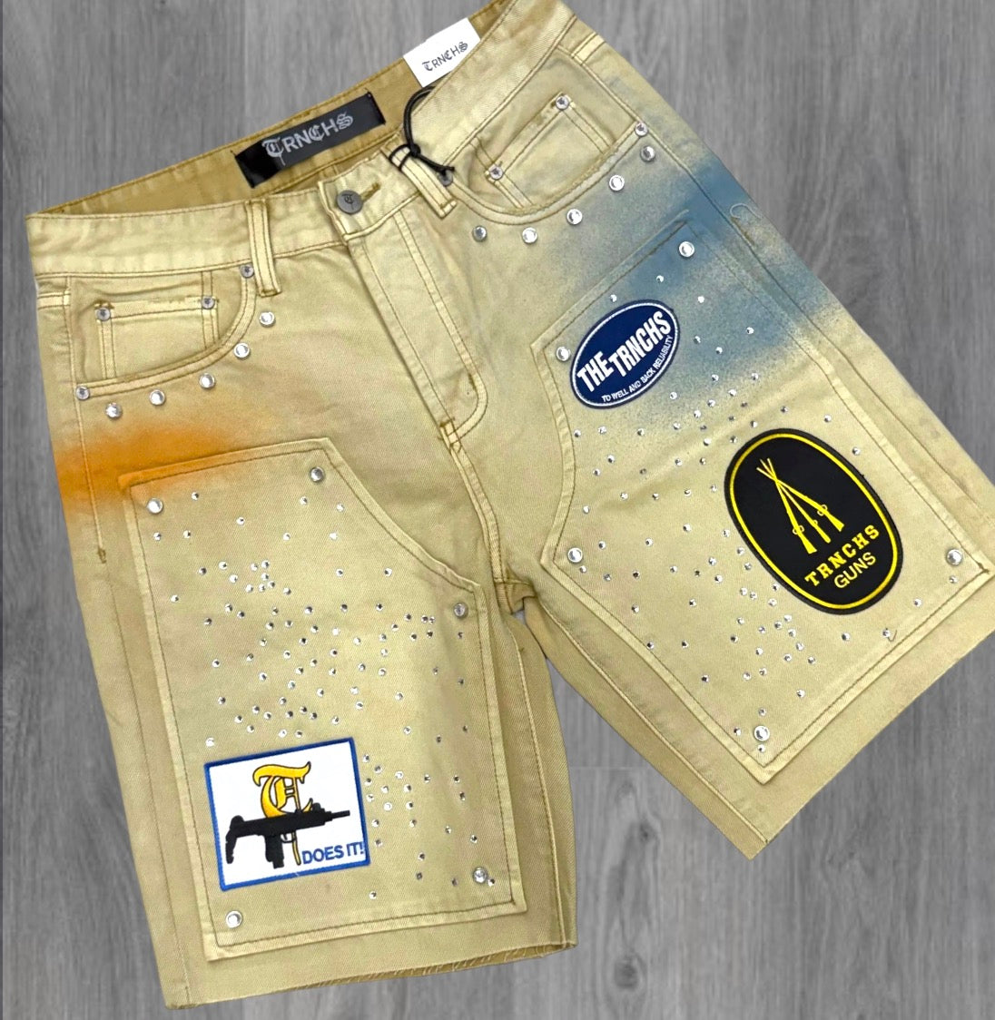 Trnchs - Operator Denim Shorts - Khaki Wash - 0008