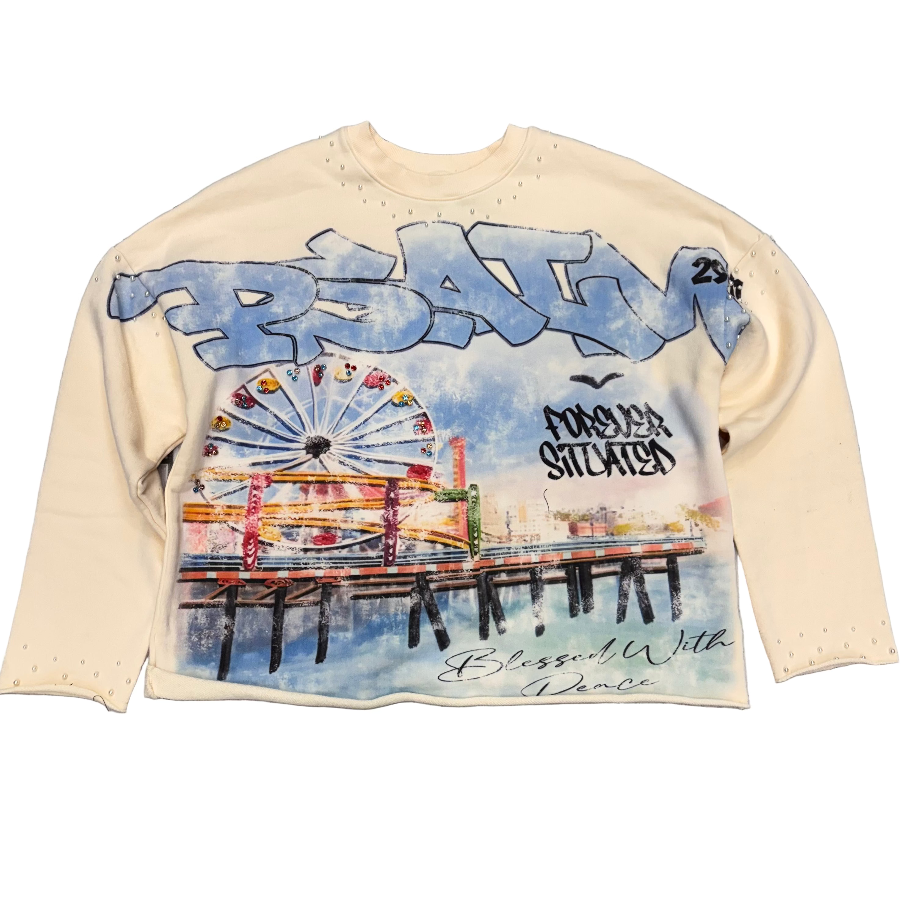 SITUATED - Blessed Pearl /Crystal Crew Sweatshirt - Cream