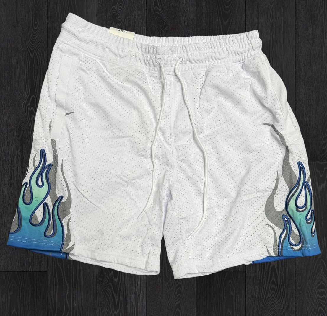 Rebel - Flames Mesh Shorts - White -952