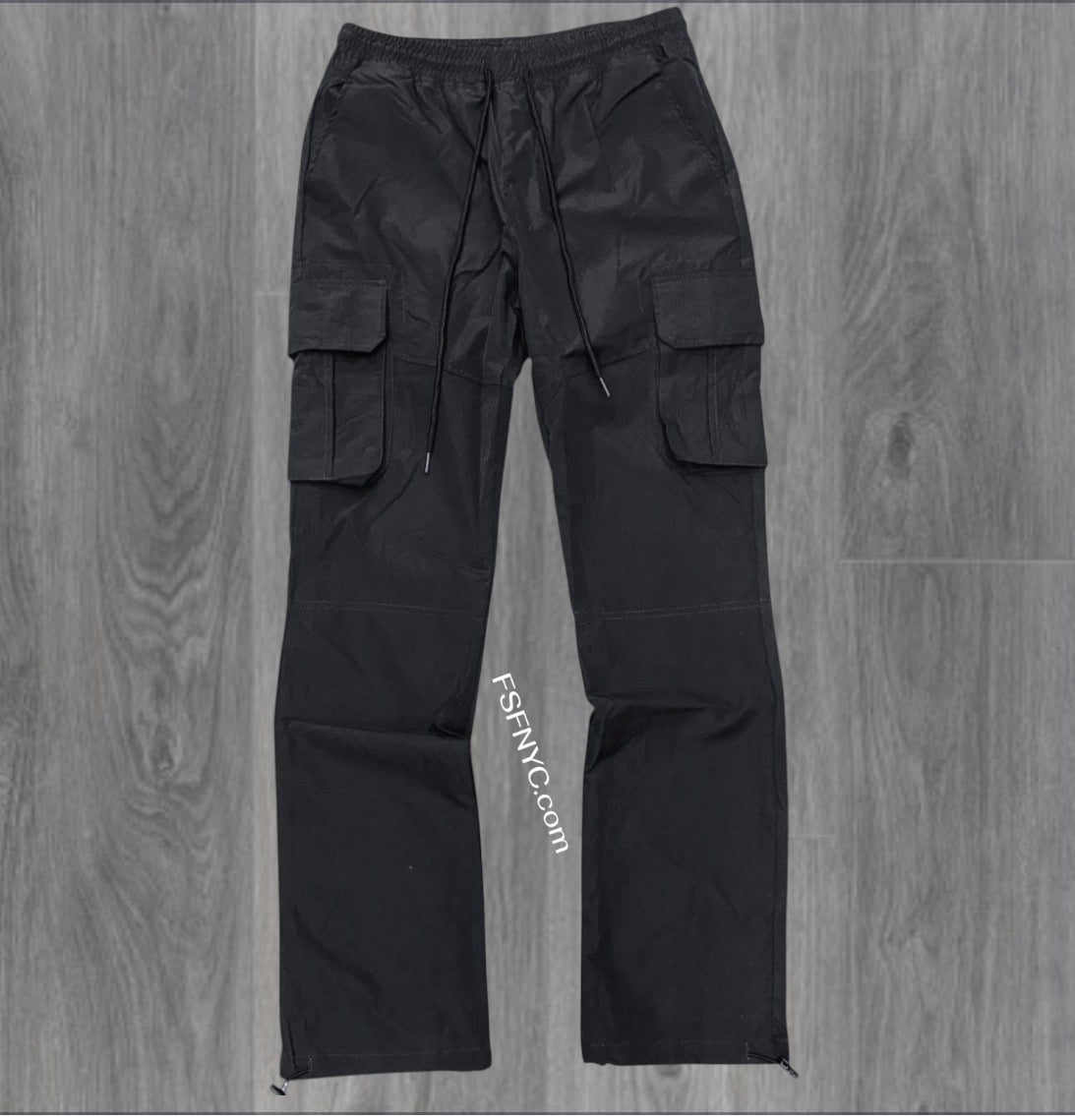 Rebel - Straight Fit Nylon Cargo PANTS - Black - 421