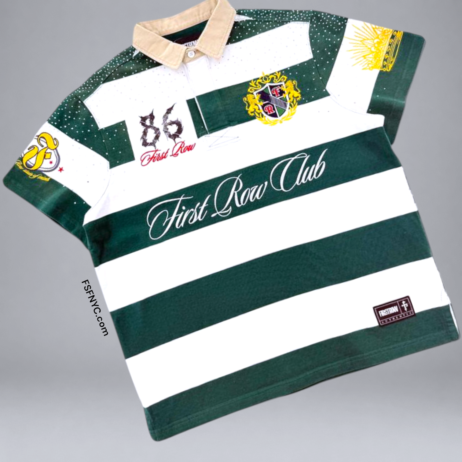 FR - Rhinestones Polo Shirt - Green White - 1007
