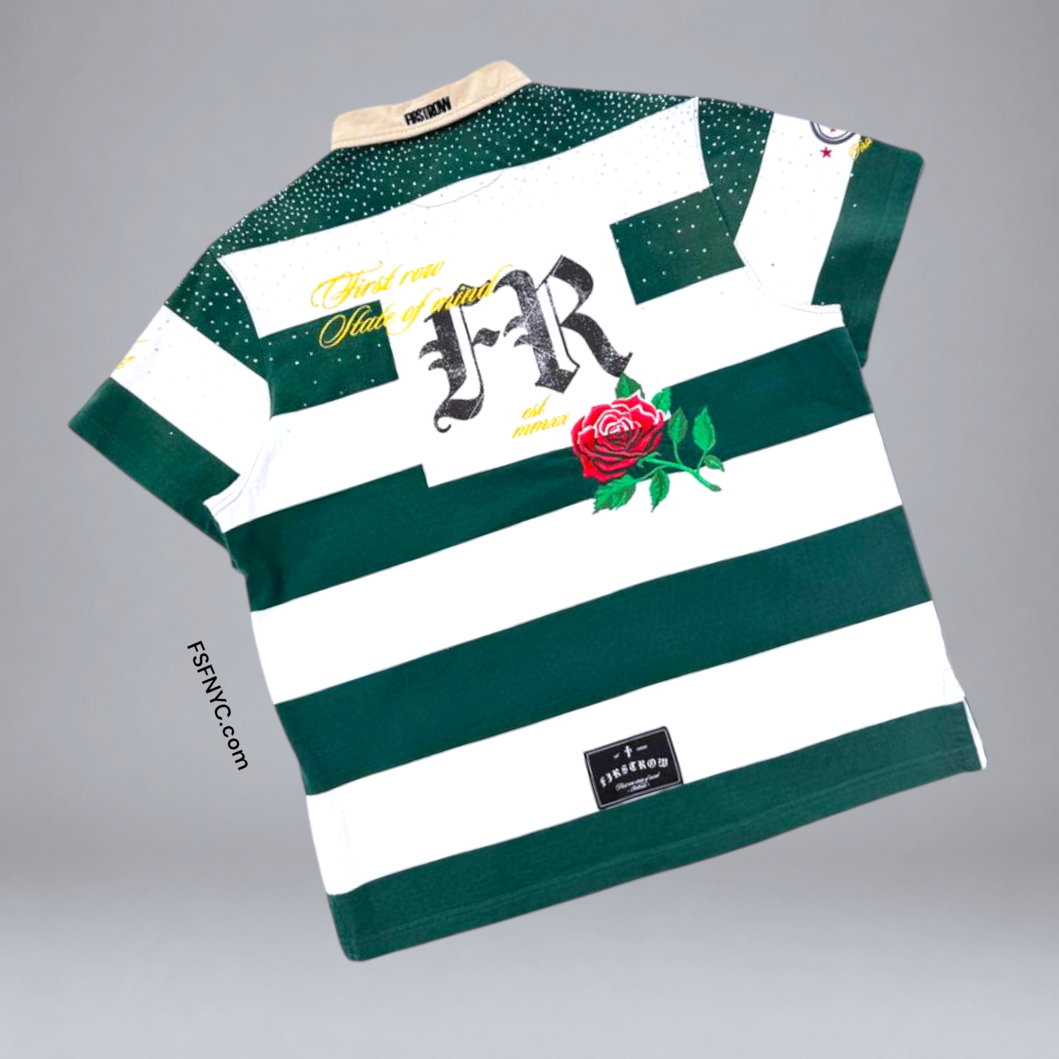 FR - Rhinestones Polo Shirt - Green White - 1007