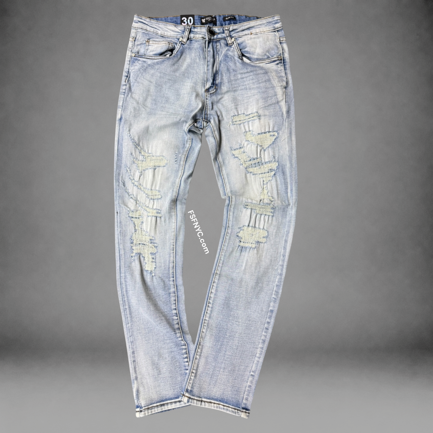 W - Distress Slim Jeans - Blue Wash - M8855