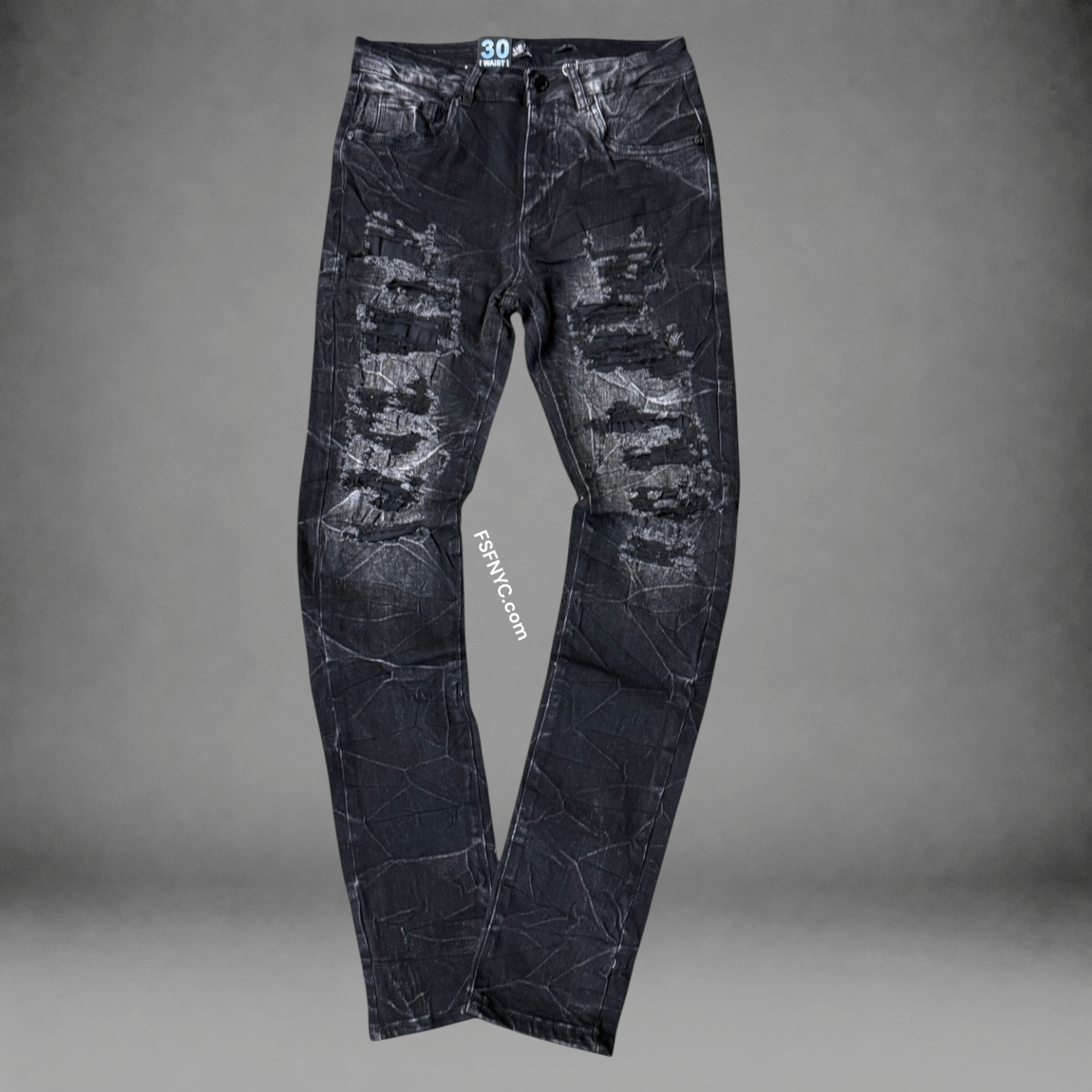 W - Distress Slim Jeans - Black Wash - M8855
