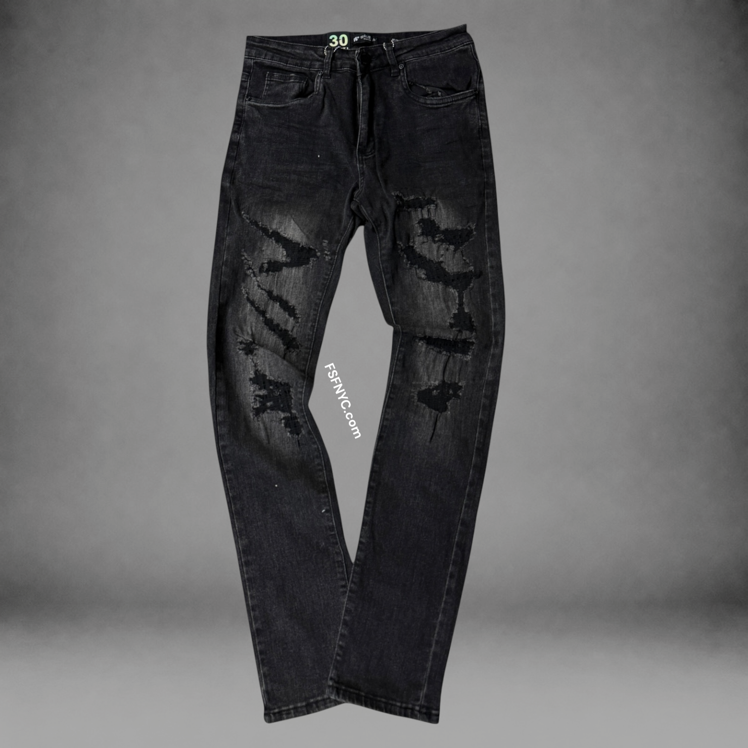 W - Distress Skinny Jeans - Black Wash - M8876