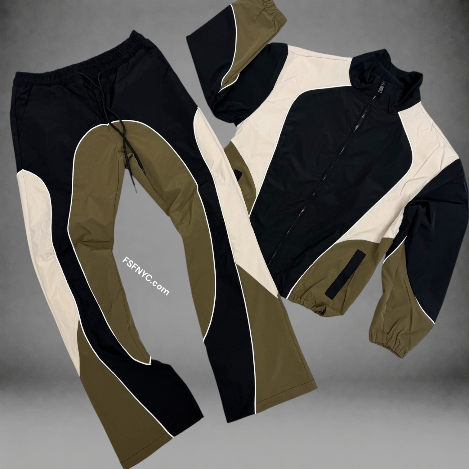Baruda - Color Block Windbreaker Set - Black - 803