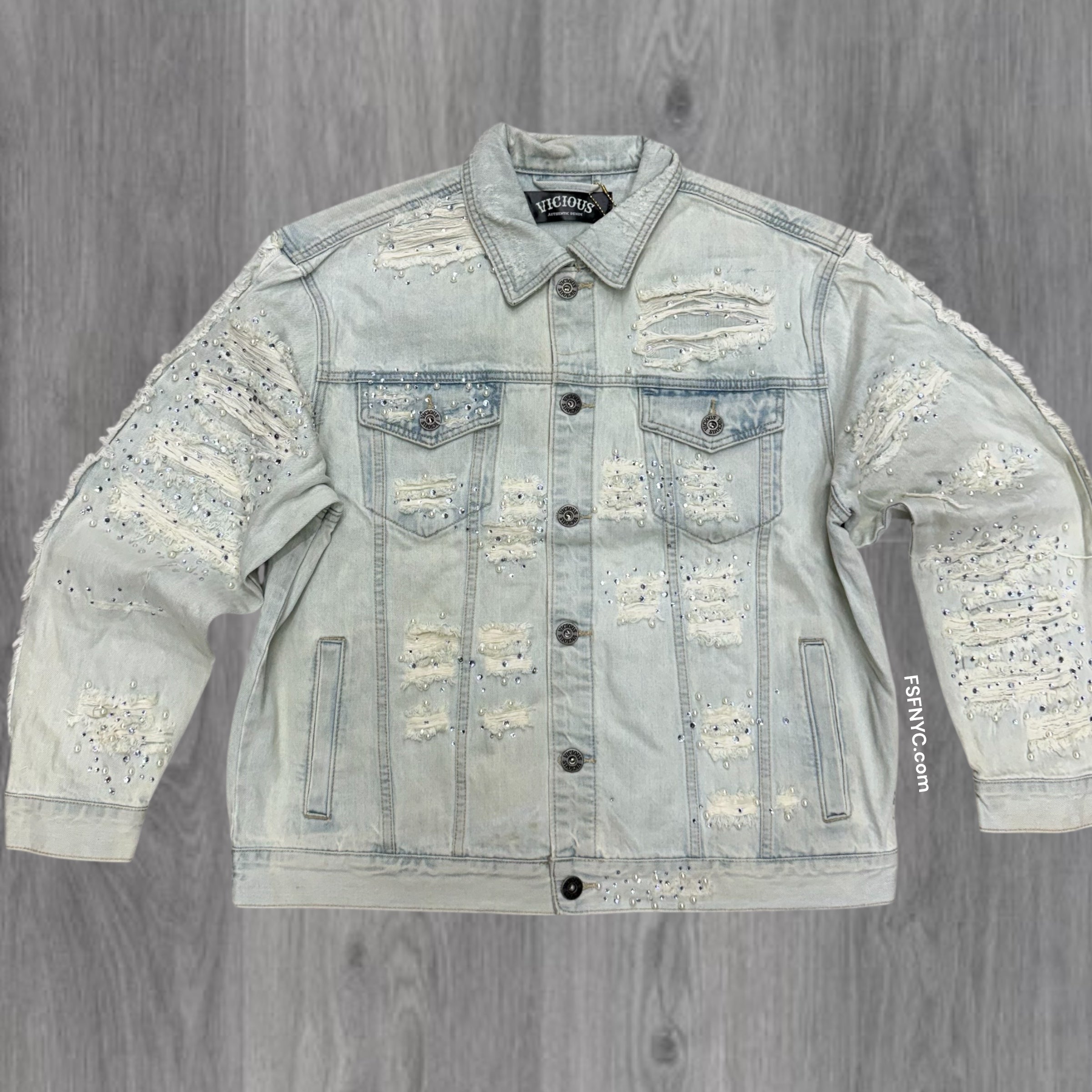 Vicious - Rhinestone Denim Jacket - LT. Blue - VC906