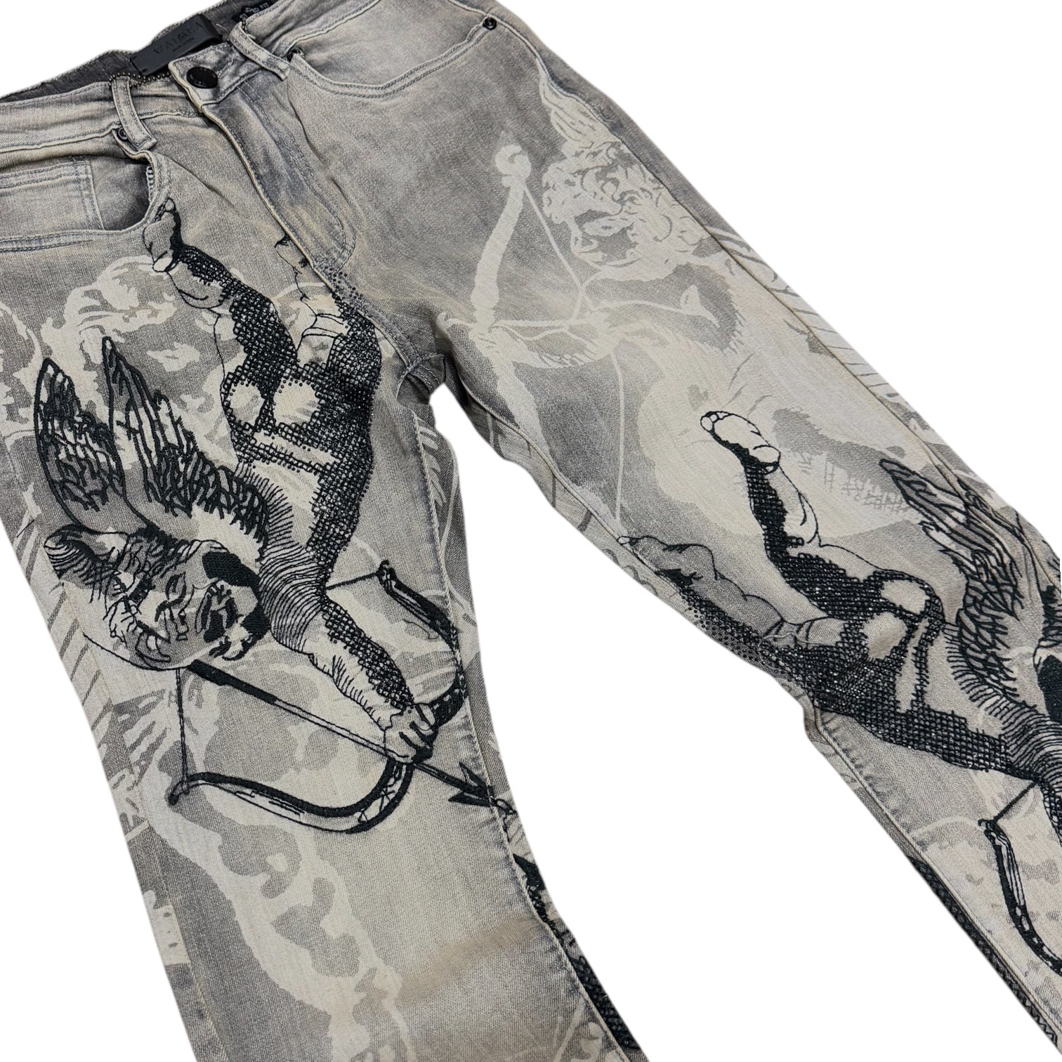 W - Stacked w/ Rhinestone Graphic Denim - Ant. Grey - M8567D