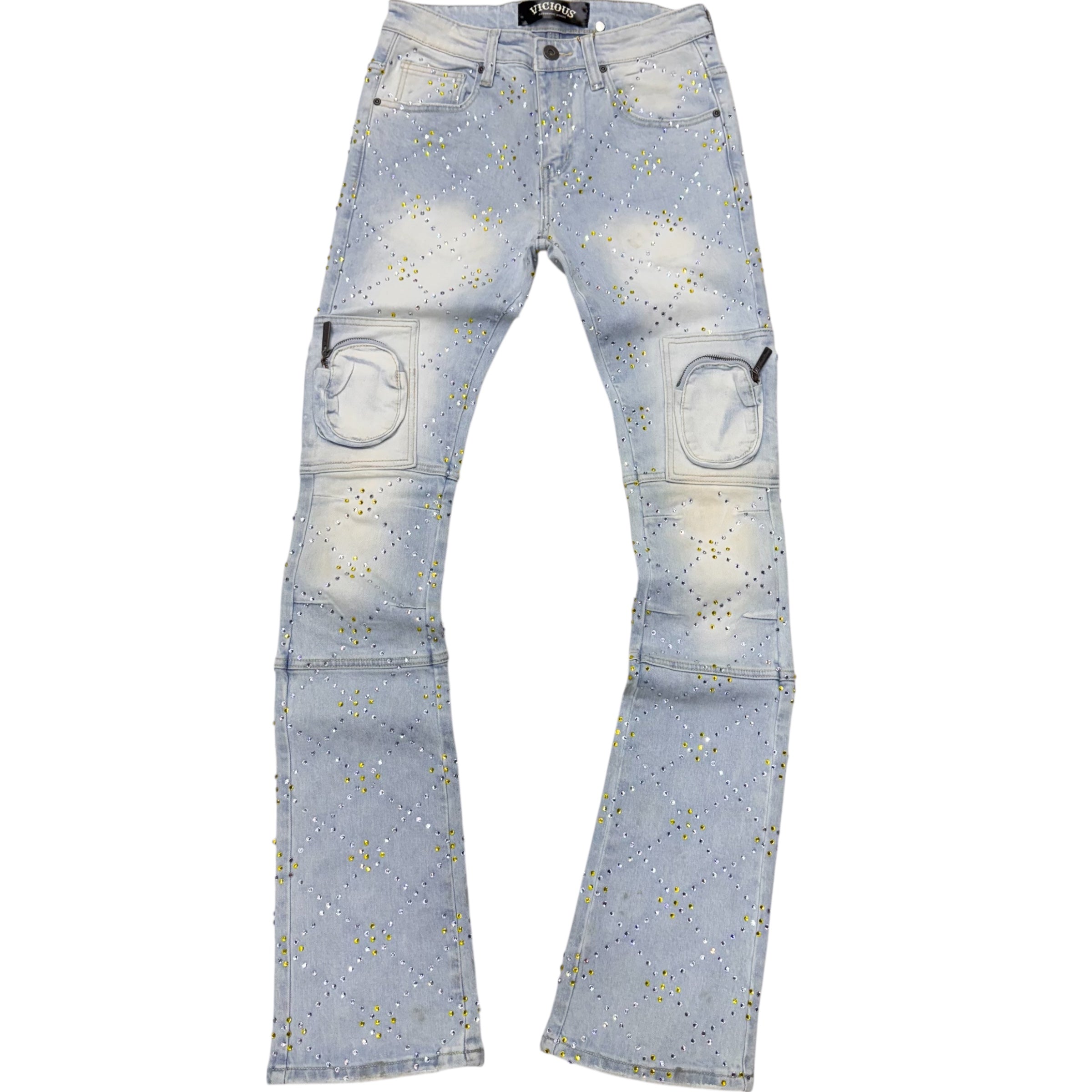 Vicious - STACKED UTILITY RHINESTONE DENIM L.Blue - VC755