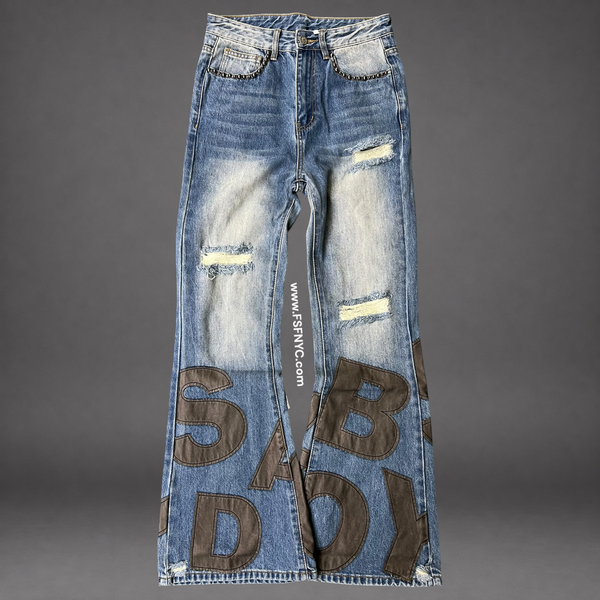 Sad -Scattered letters Flare denim - Blue