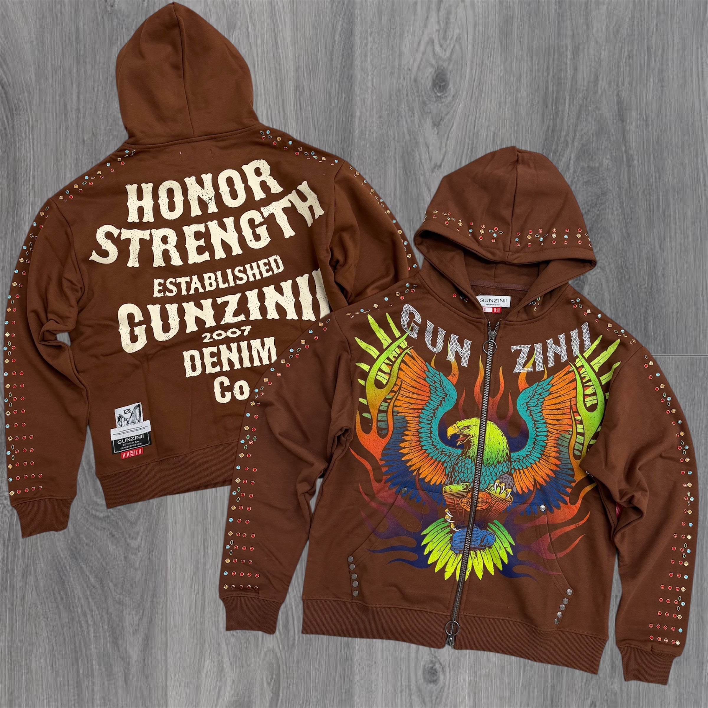 Gunzini - Eagle Zip Up Hoodie - Brown - Gz556