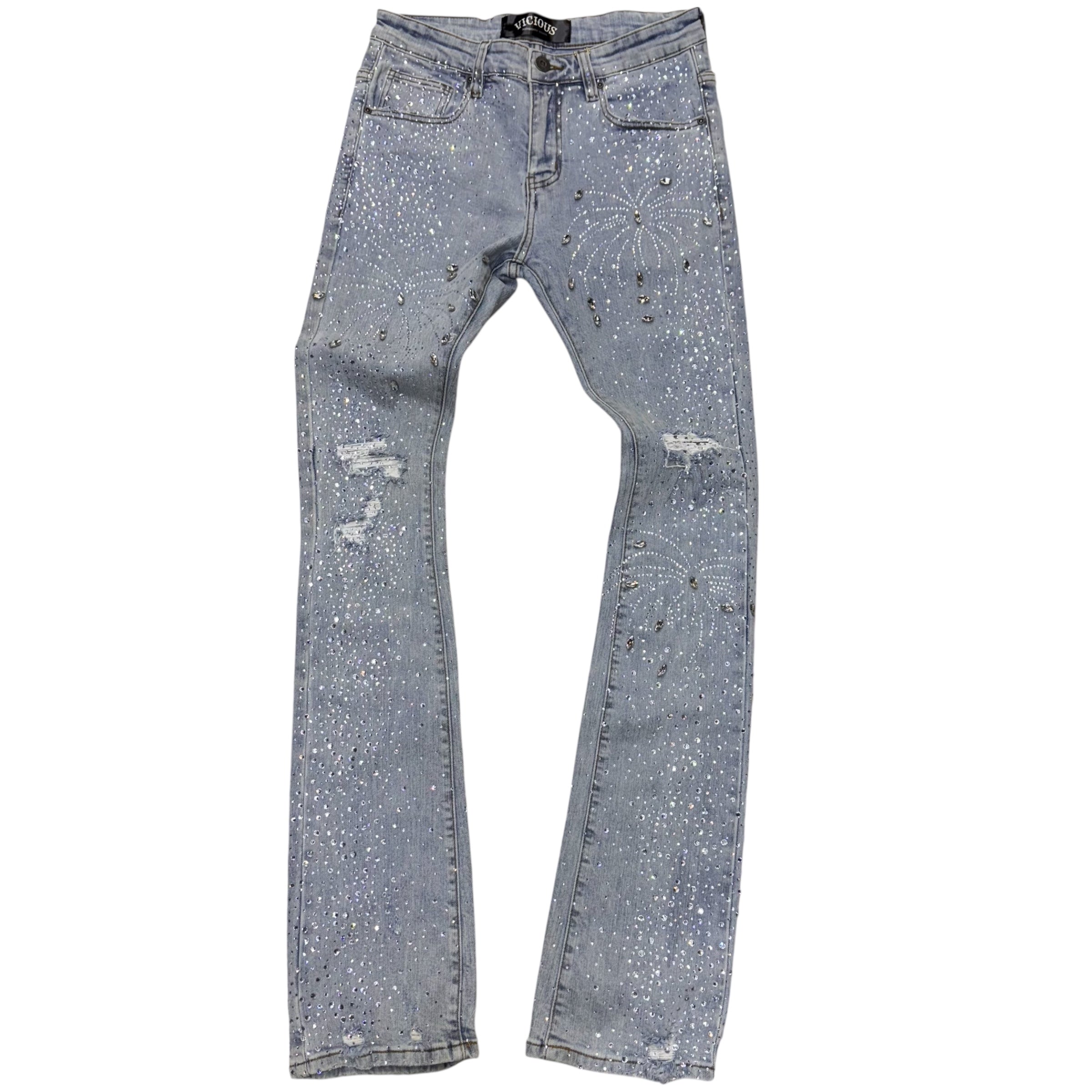 Vicious - STACKED EMBELLISHED RHINESTONE DENIM - Blue - VC951