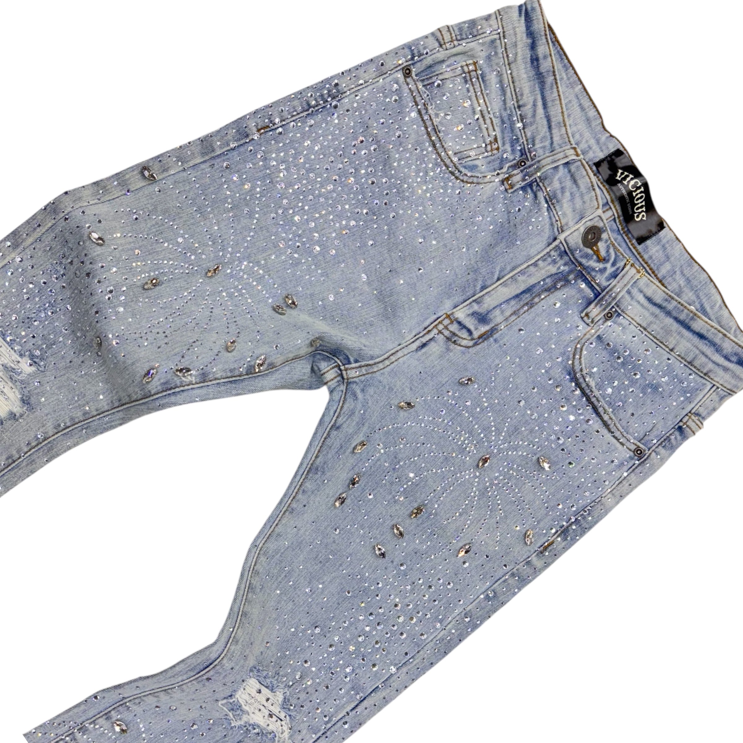 Vicious - STACKED EMBELLISHED RHINESTONE DENIM - Blue - VC951