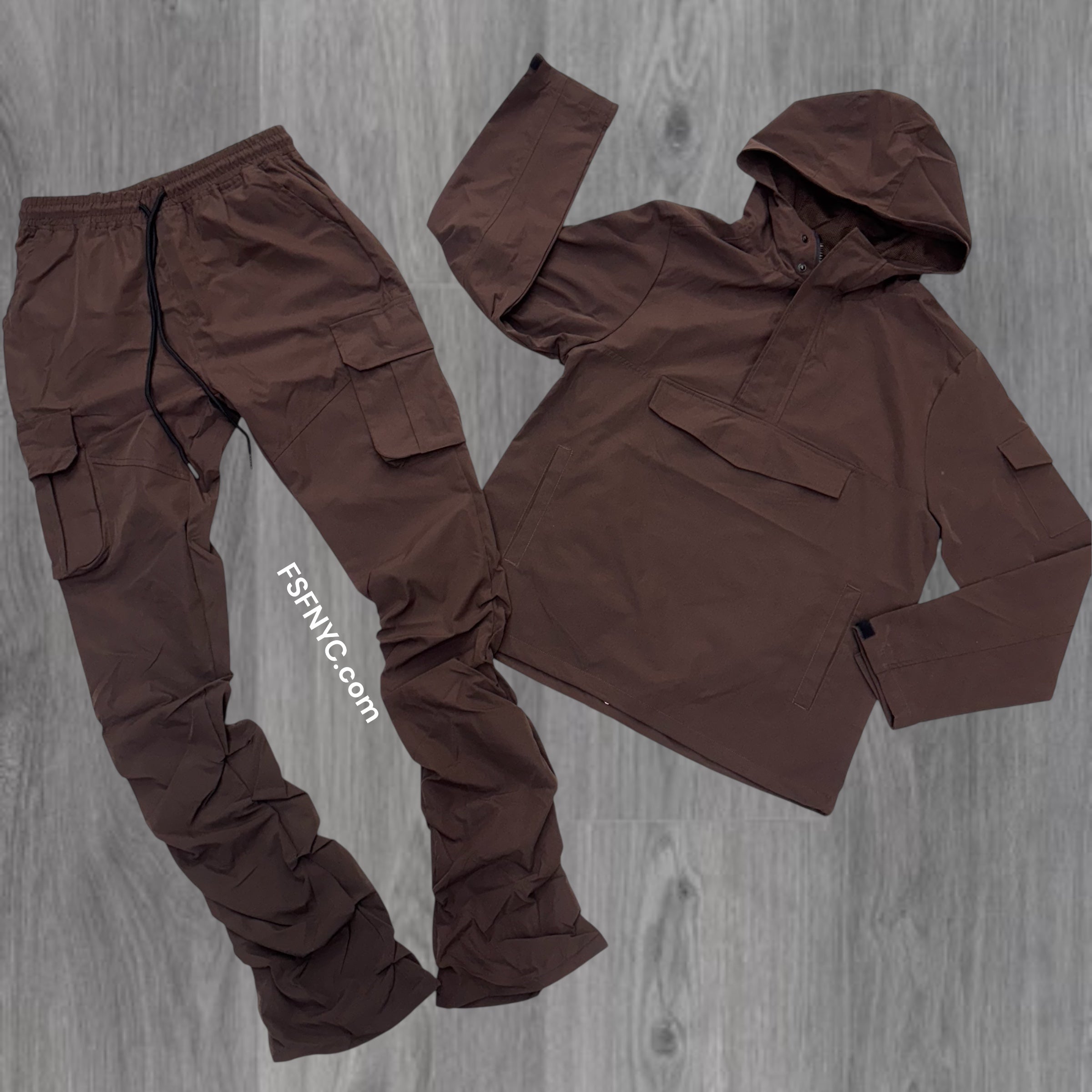 Rebel - NYLON Stacked & Anorak Pullover Jacket - SET - BROWN - 522422