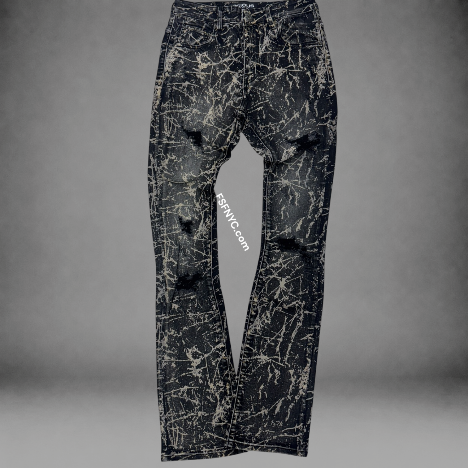 Vicious -Flare Splatter Denim - Black- VC1250