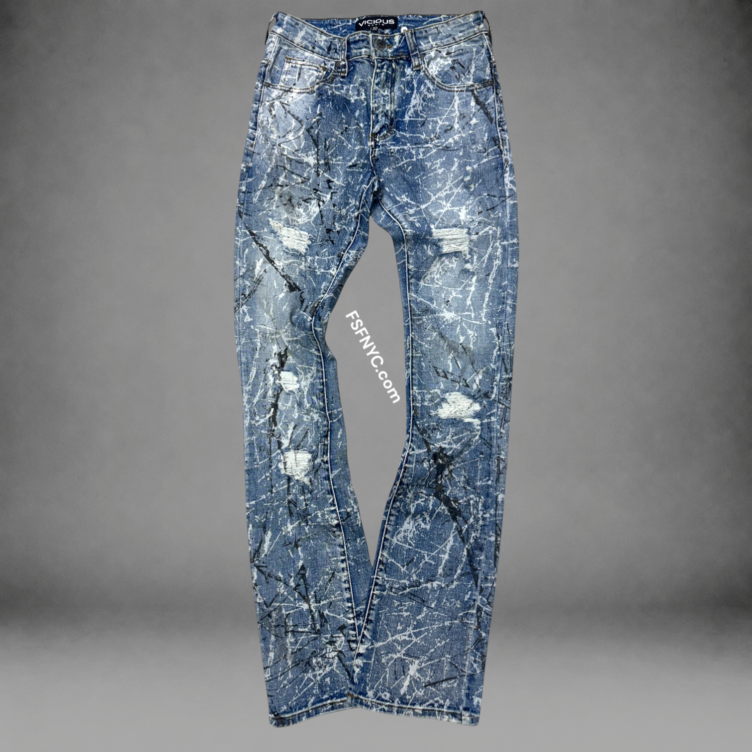 Vicious -Flare Splatter Denim - Blue- VC1250