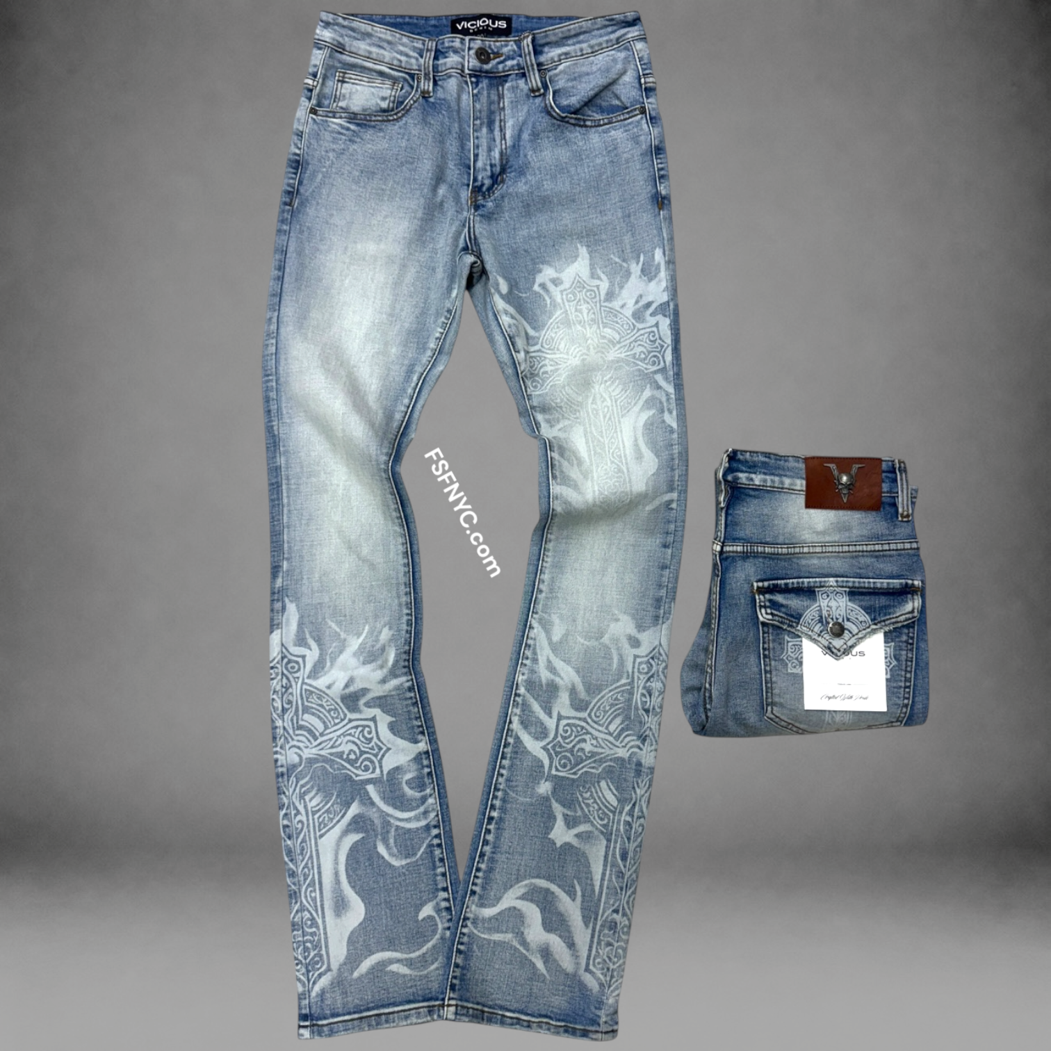 Vicious - Flare Denim w/Artwork - MD Blue - VC1136