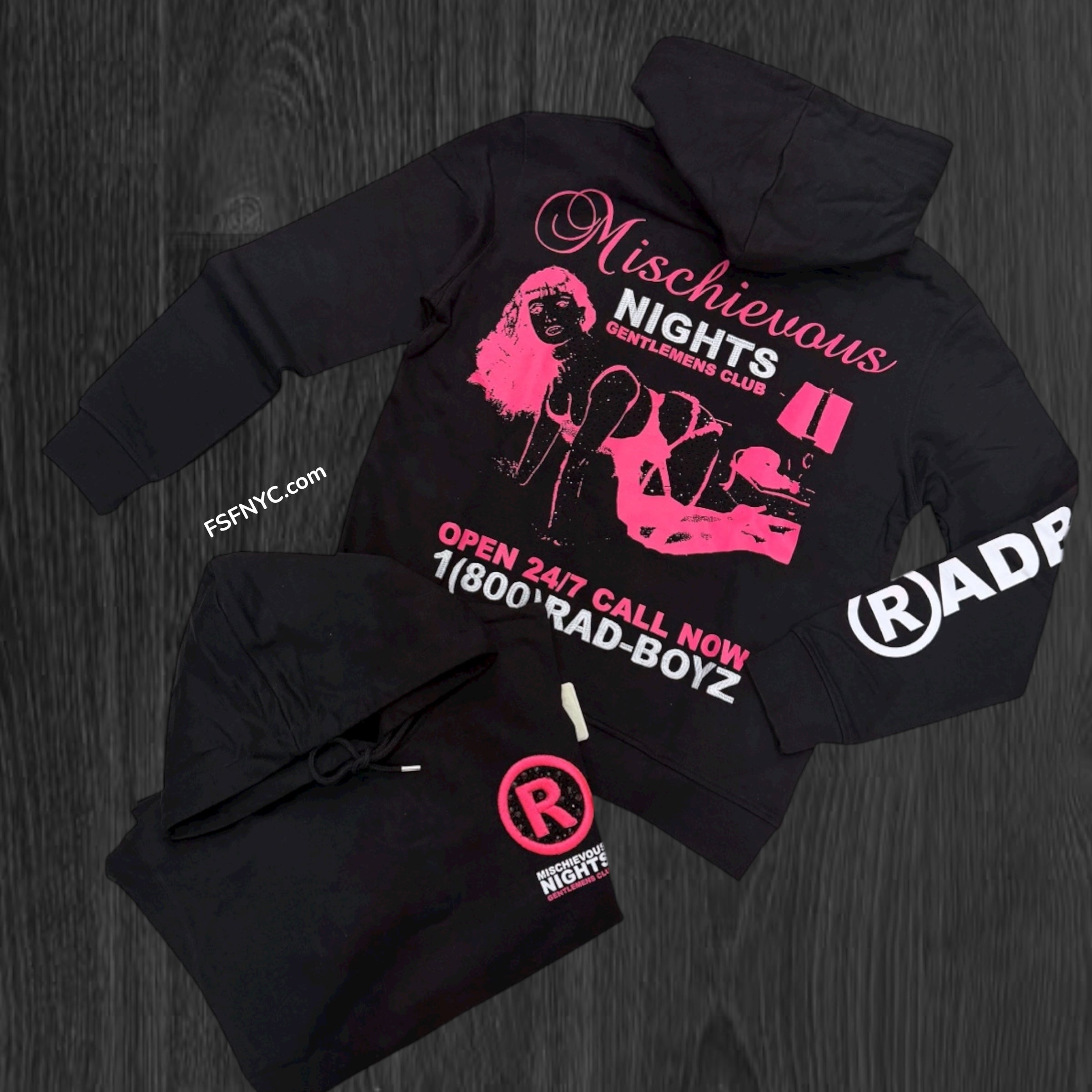 RADBOYZ - Rhinestone Hoodie 24/7 - BLK - 02