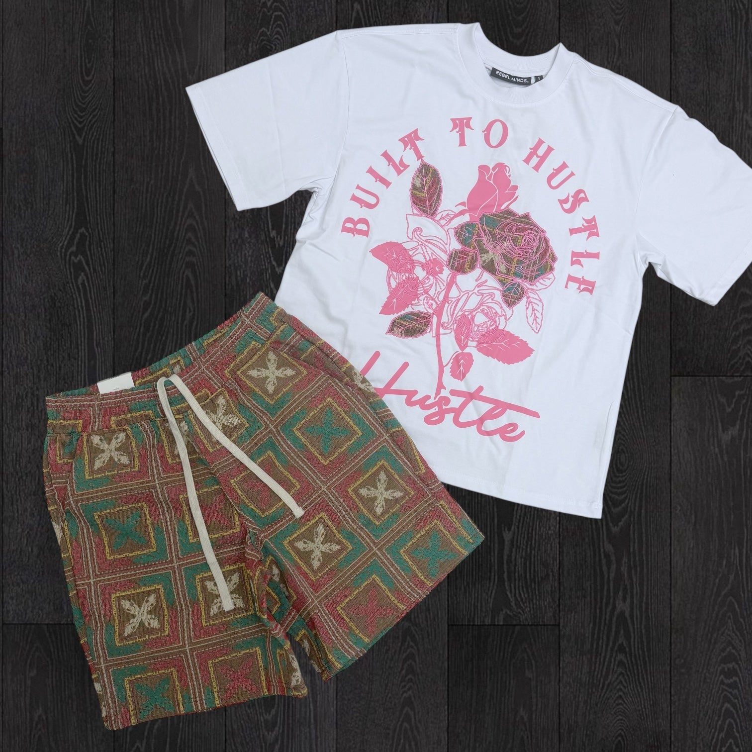 Rebel - Built To Hustle Tapestry Shorts Set - Pink - 910 110
