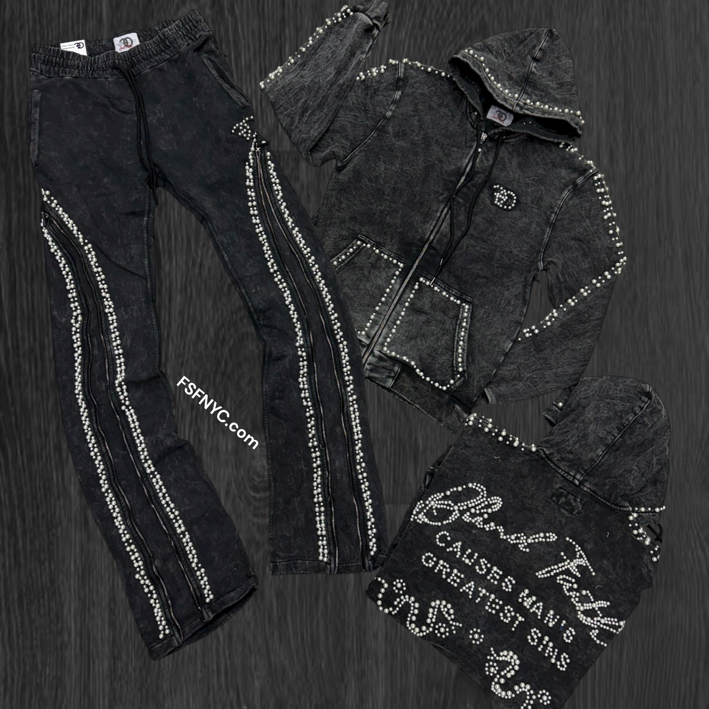 FO - Stacked Acid Wash Sweat suits - Black