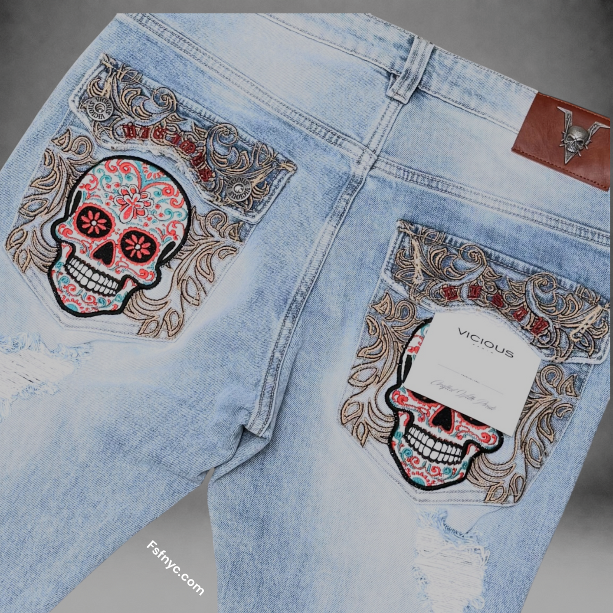 Vicious - Flare Distress Denim w/stitching on back pocket - light Blue- VC1223