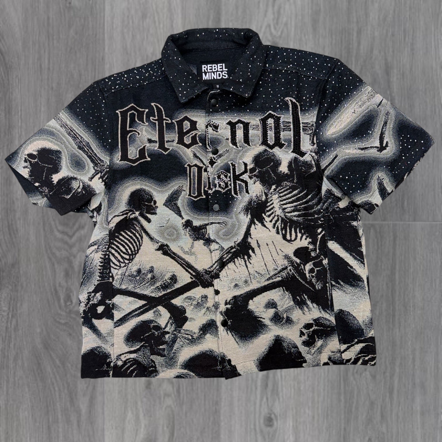 R- bottom down tapestry shirt - Black -12704
