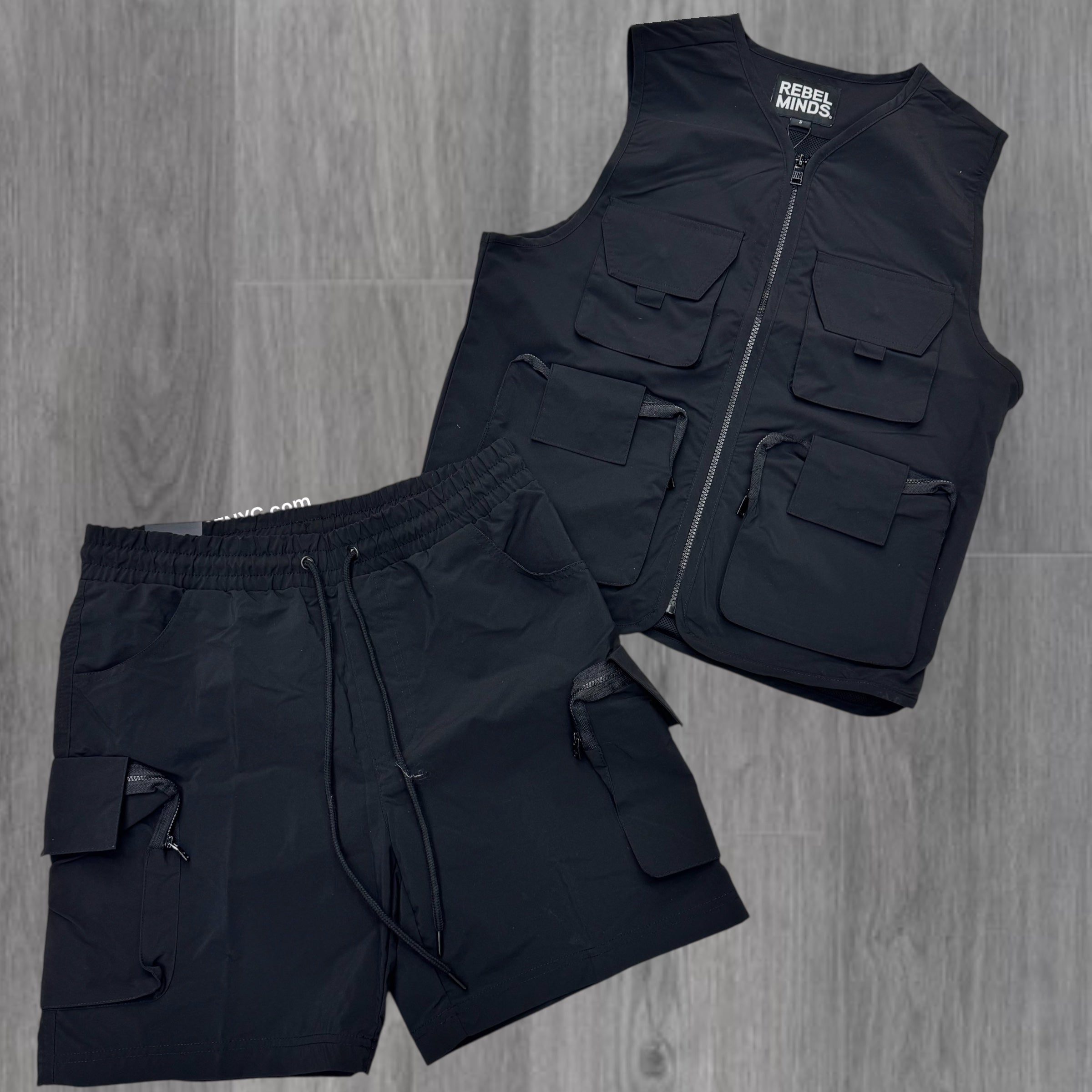 Rebel Nylon Utility Vest short Set Black 510 911