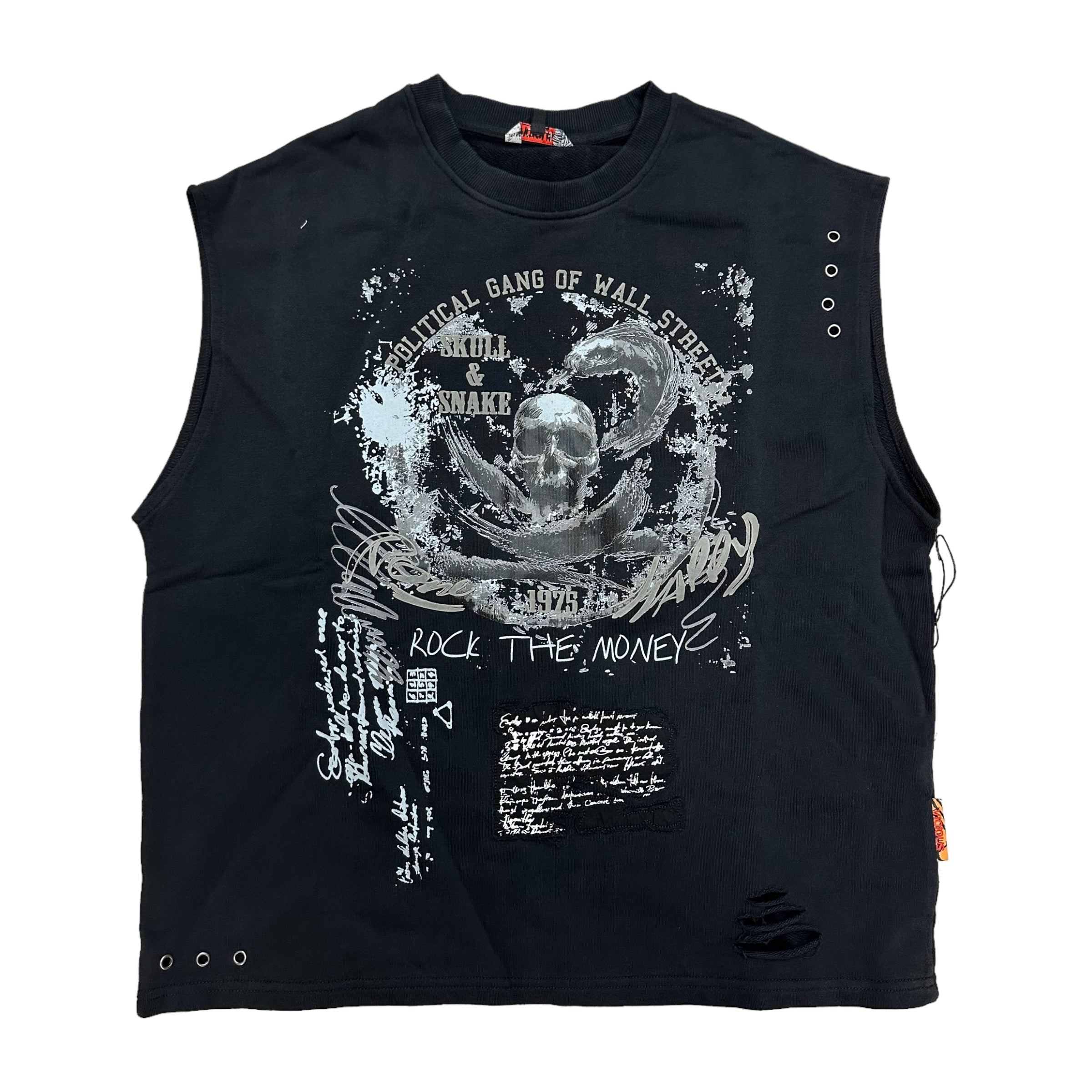 Vicious Distressed over size F.terry Cut Off Top Black 506