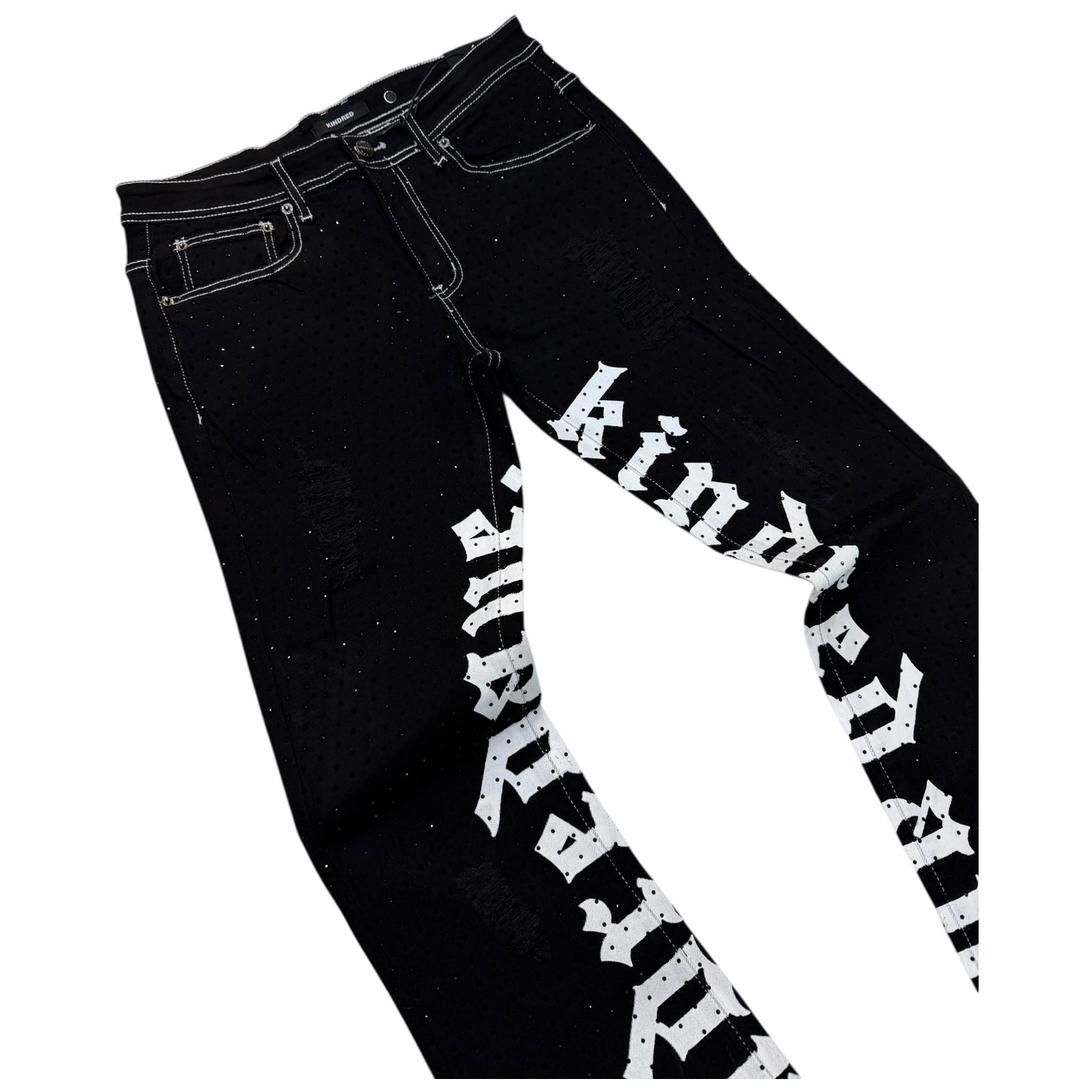 KD - Stacked Rhinestone W/Stitch Denim - Black - 2211
