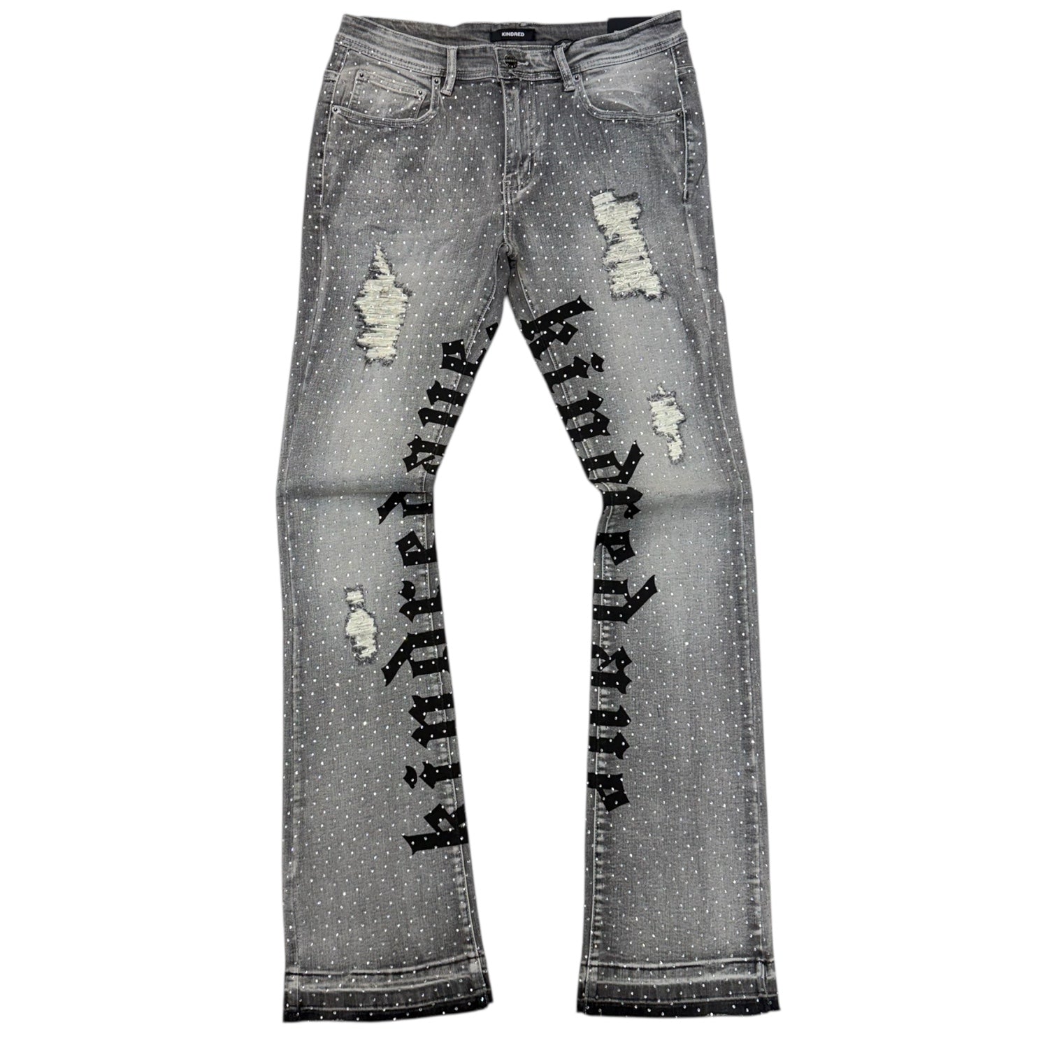 KD - Stacked Rhinestone W/Stitch Denim - Grey - 2211