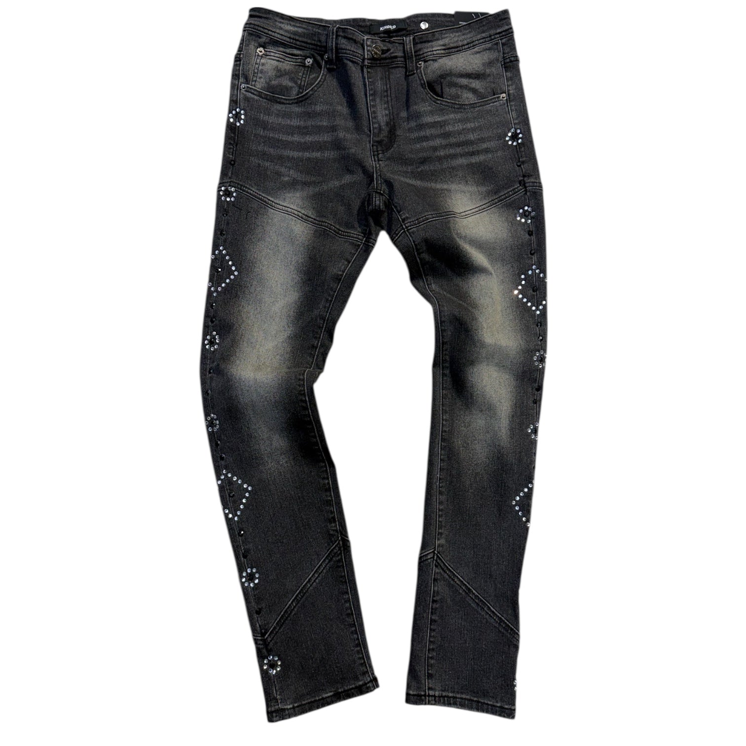 KD - skinny Side Rhinestone Denim - Black - 2212