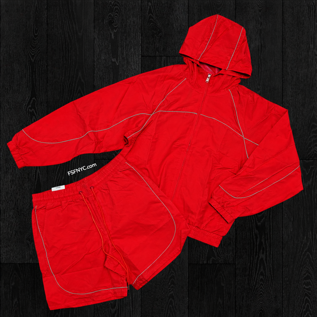 Rebel - Piping Windbreaker short/Jacket Set - Red - 502 902
