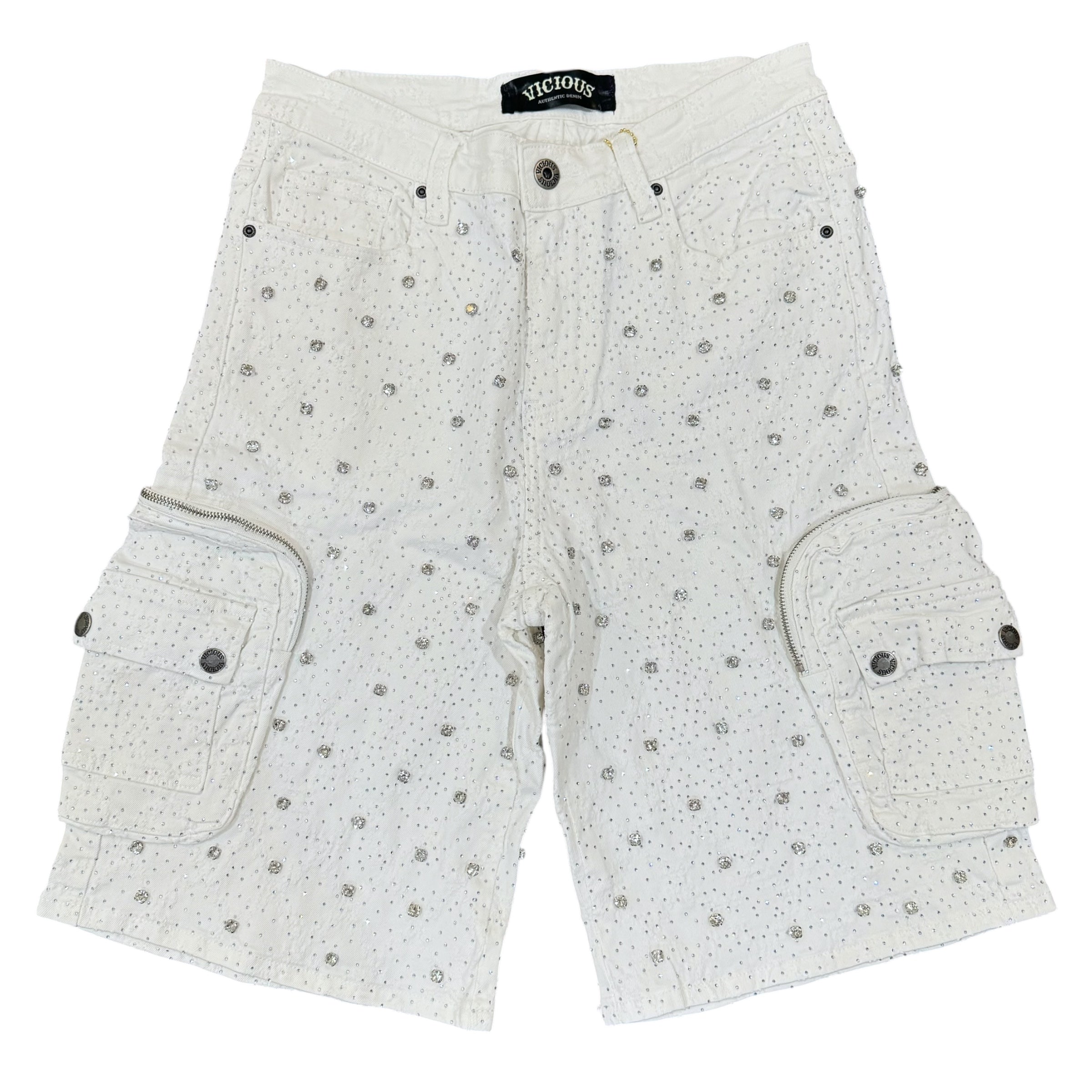 Vicious Crystal Long Fit Cargo Denim Pure White VC950