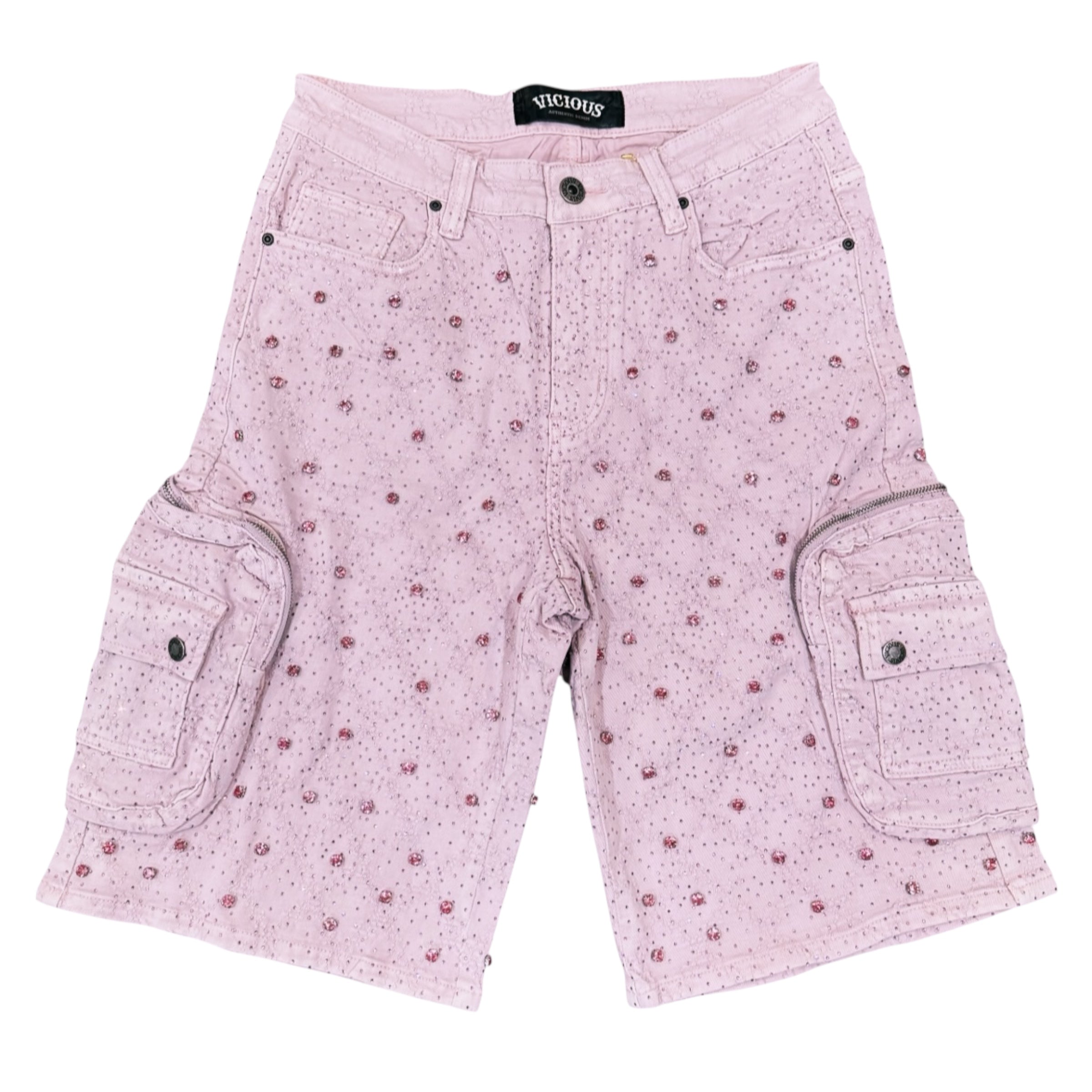 Vicious Crystal Long Fit Cargo Denim Pink VC950