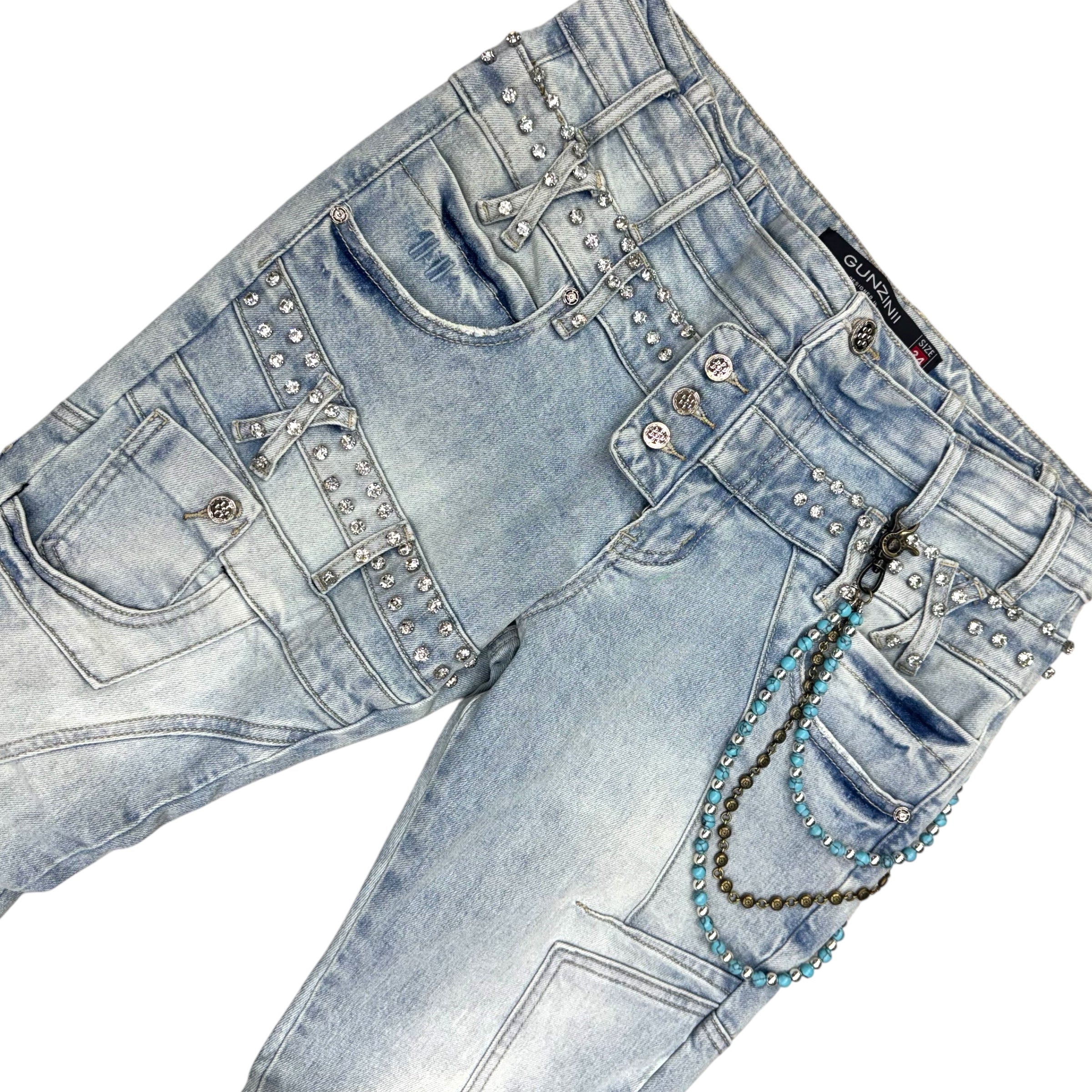 Gunzinii - Rhinestone Stacked Denim GZ771 Lt Blue