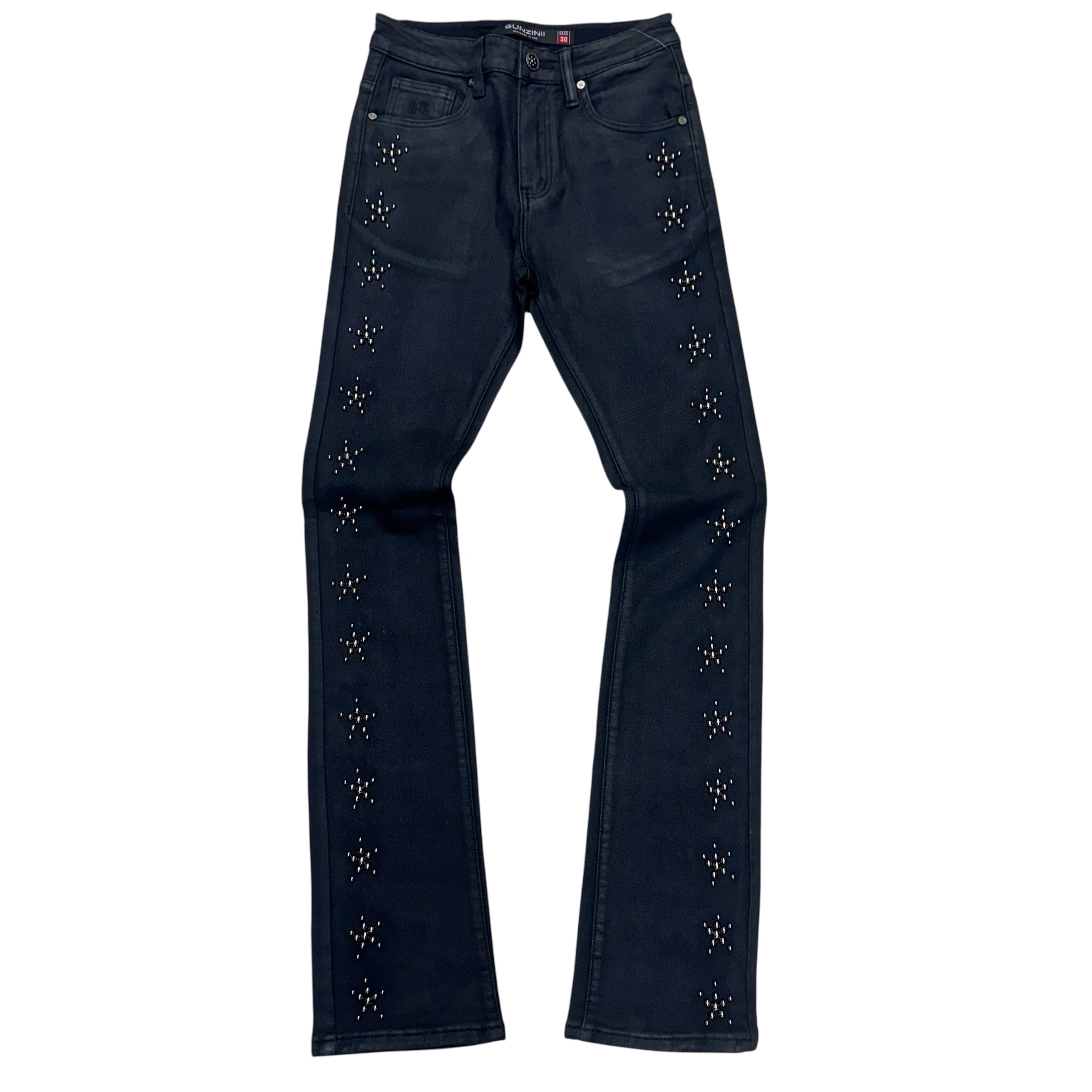 Gunzinii - Studded Stacked Wax Coated Denim Black GZ779