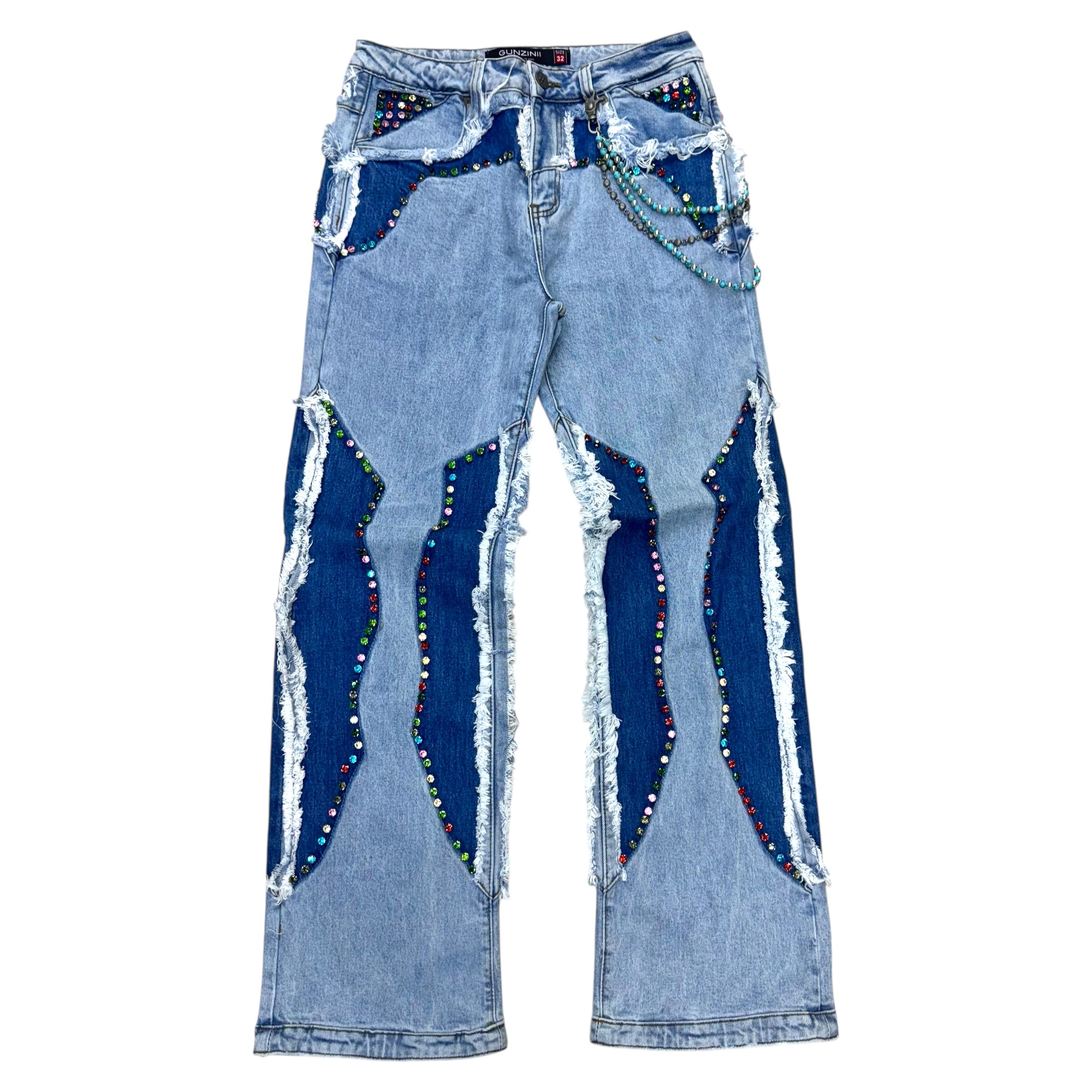 Gunzinii - Rhinestone Loose Fit Denim GZ790 Lt Blue