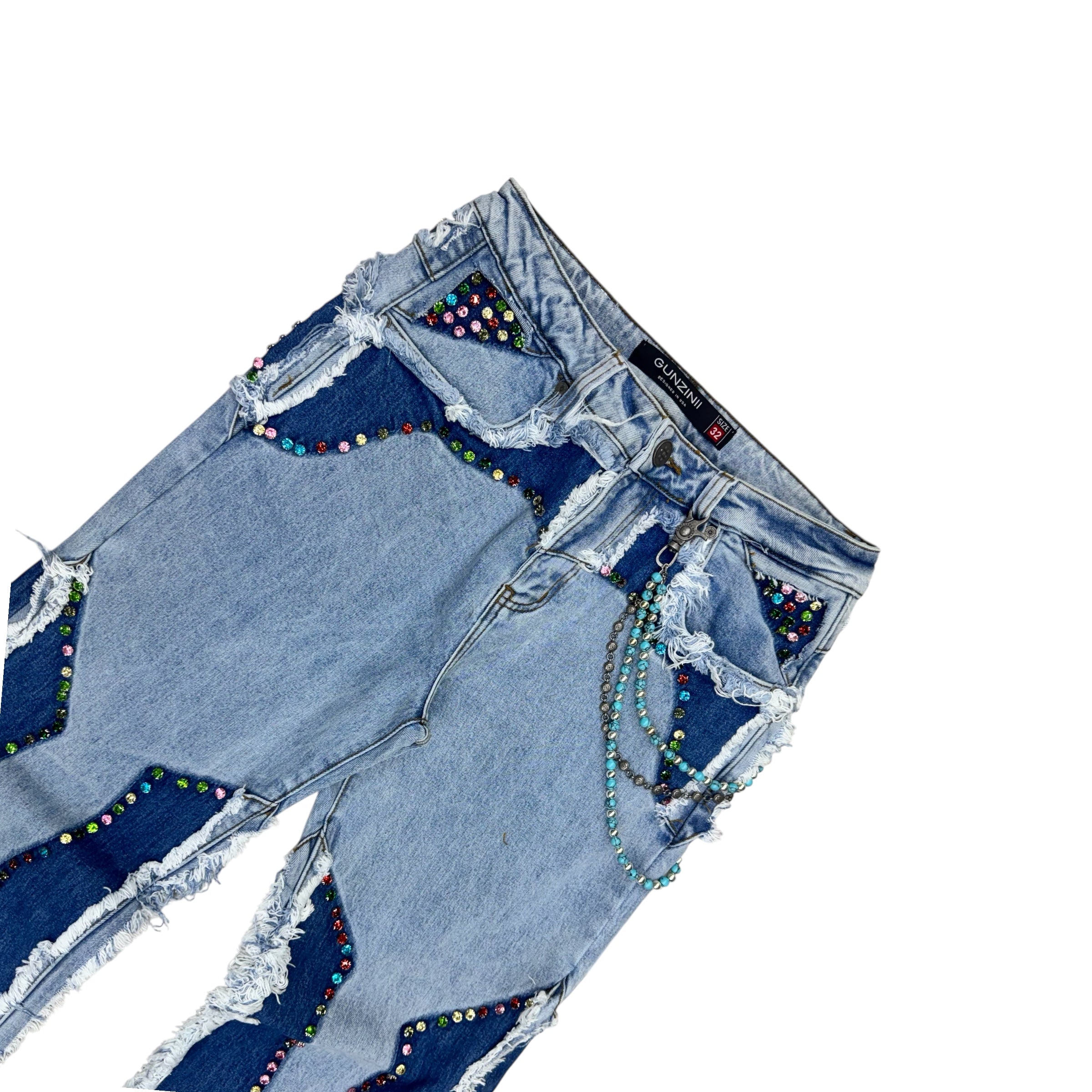 Gunzinii - Rhinestone Loose Fit Denim GZ790 Lt Blue